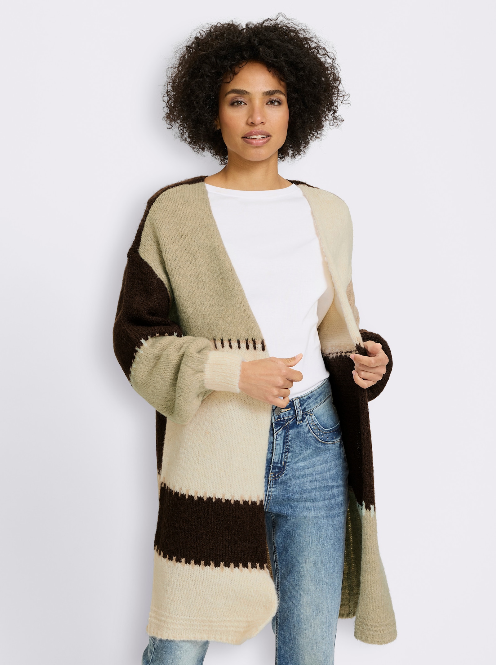 heine Cardigan - champagner-sesam-gestreift