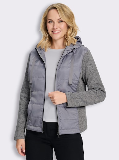 Strickfleecejacke mit gestepptem Web-Einsatz - steingrau-meliert