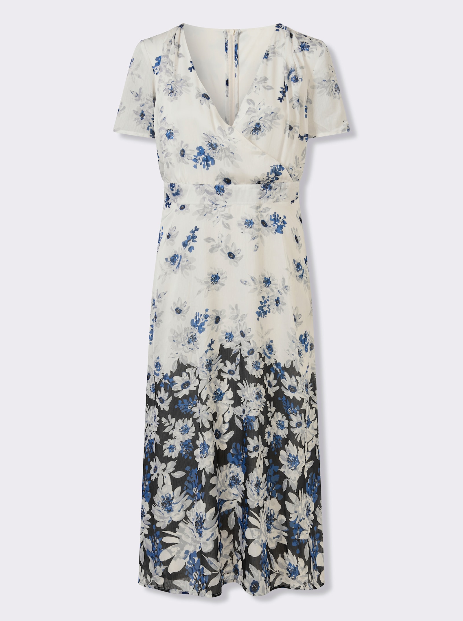 Satinkleid mit Bordüren-Druck - champagner-marine-bedruckt