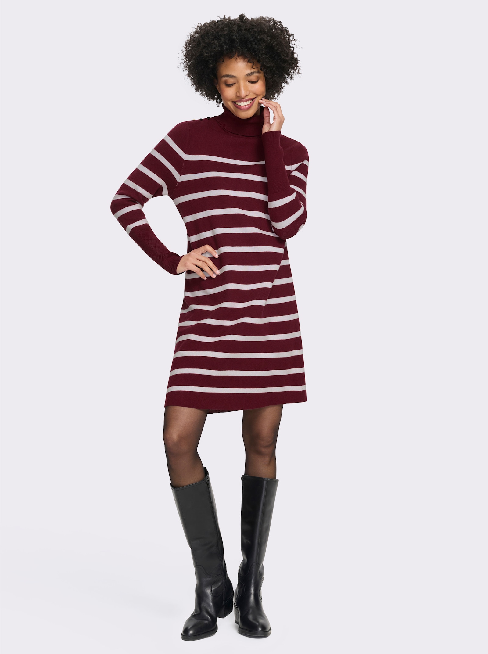 heine Strickkleid mit Ringelmuster - bordeaux-ecru-gestreift