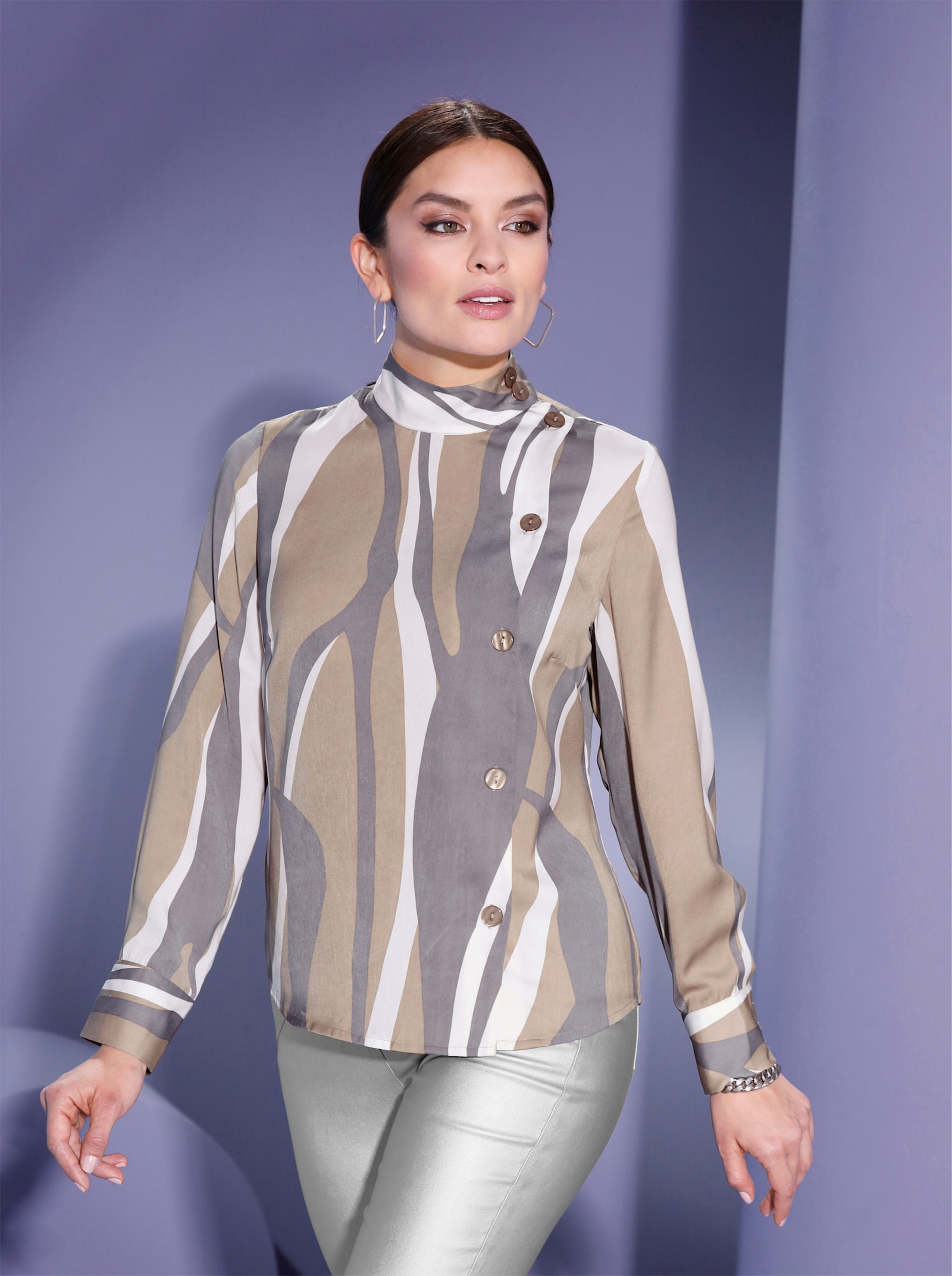 Bluse mit Stehkragen im Druck-Dessin - sesam-grau-bedruckt