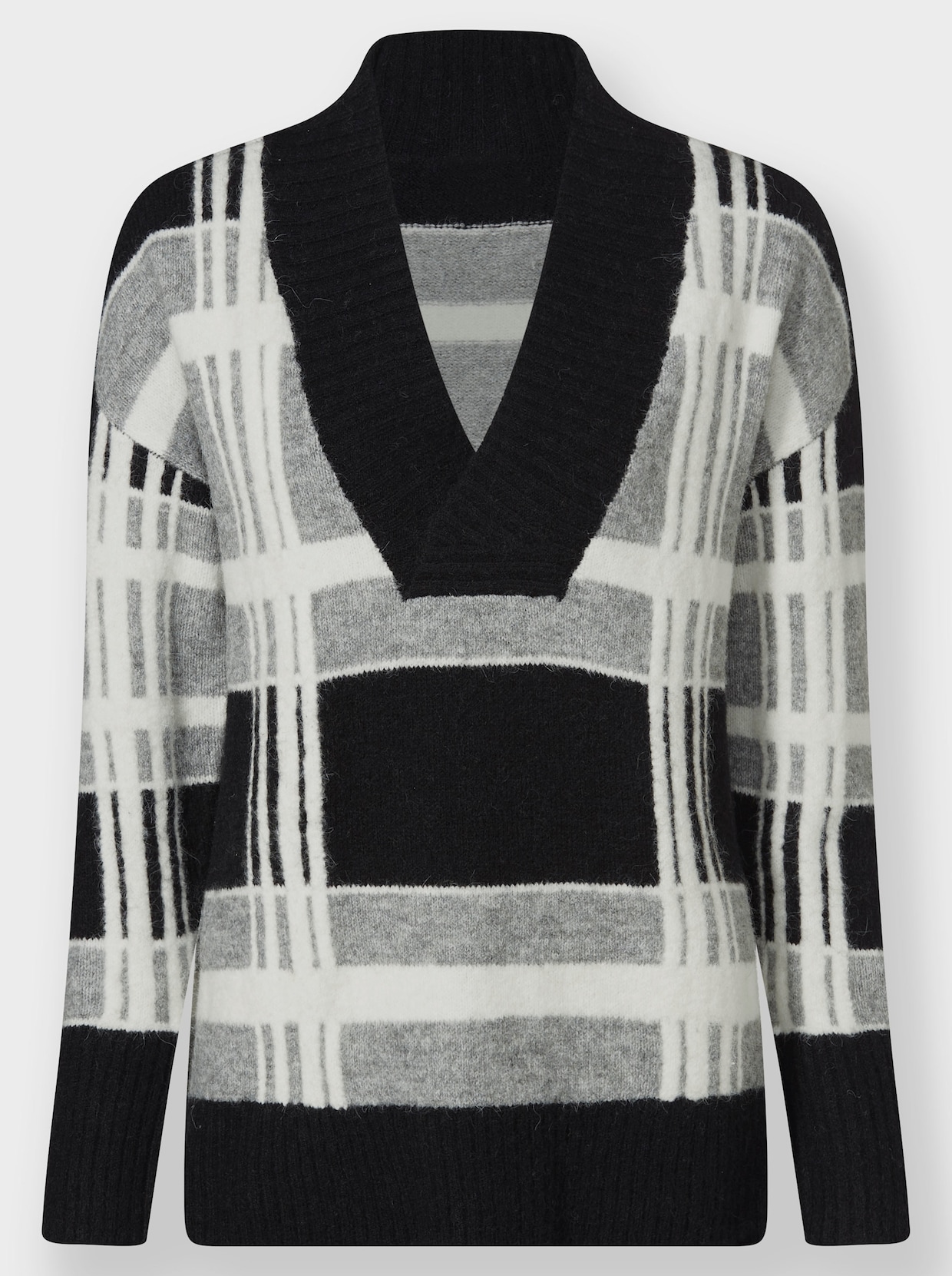 heine Pullover met V-hals - zwart/ecru gedessineerd