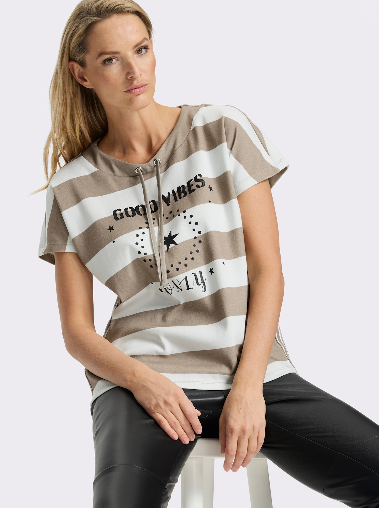 heine T-Shirt - weiss-sesam-geringelt
