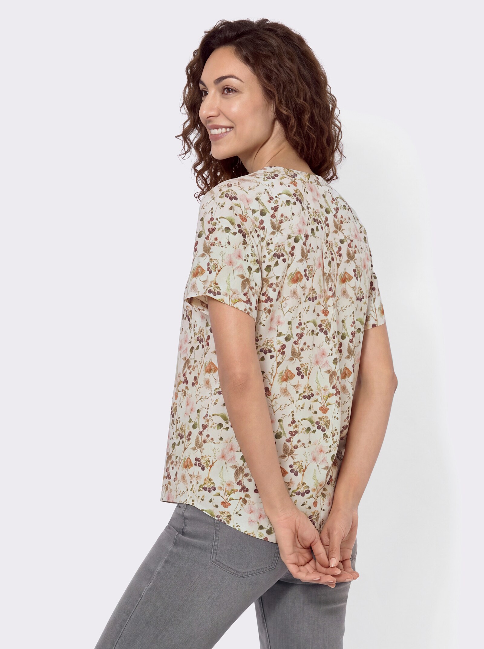 Druckbluse mit floralem Allover-Druck - champagner-schilf-bedruckt