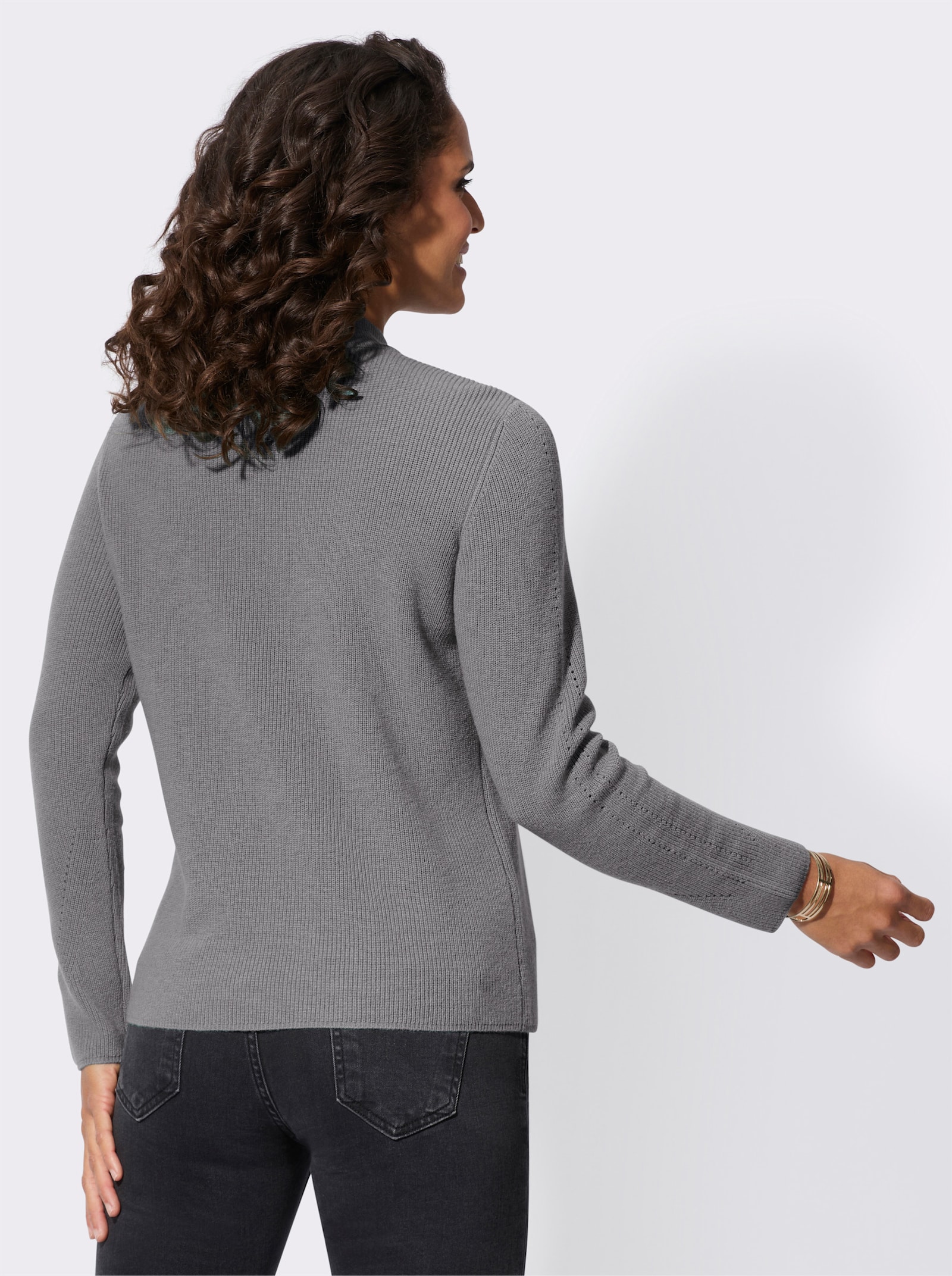 Stehkragenpullover im Wolle-Baumwoll-Mix - steingrau