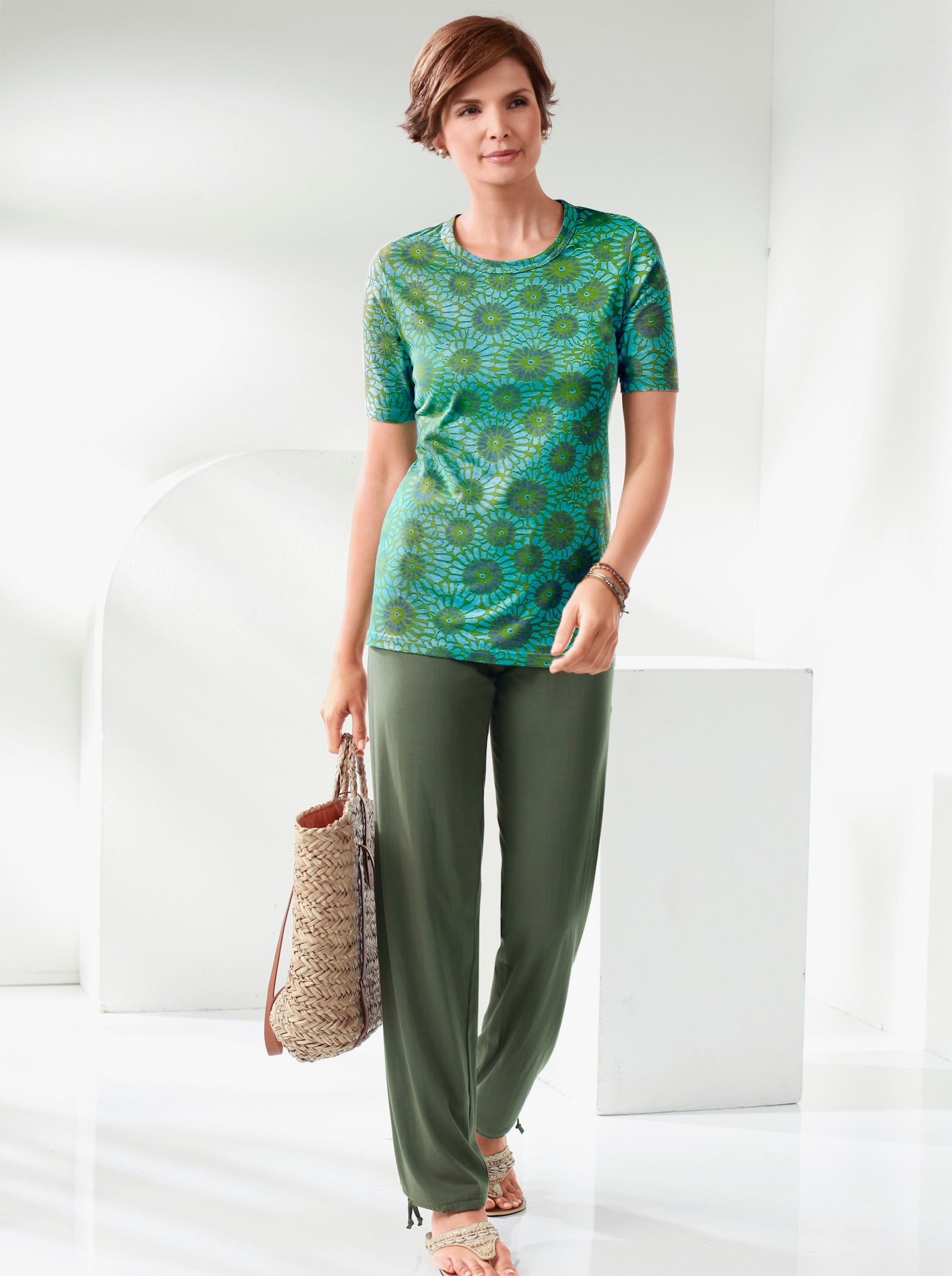 Jerseybroek met band aan de zoom - olijf