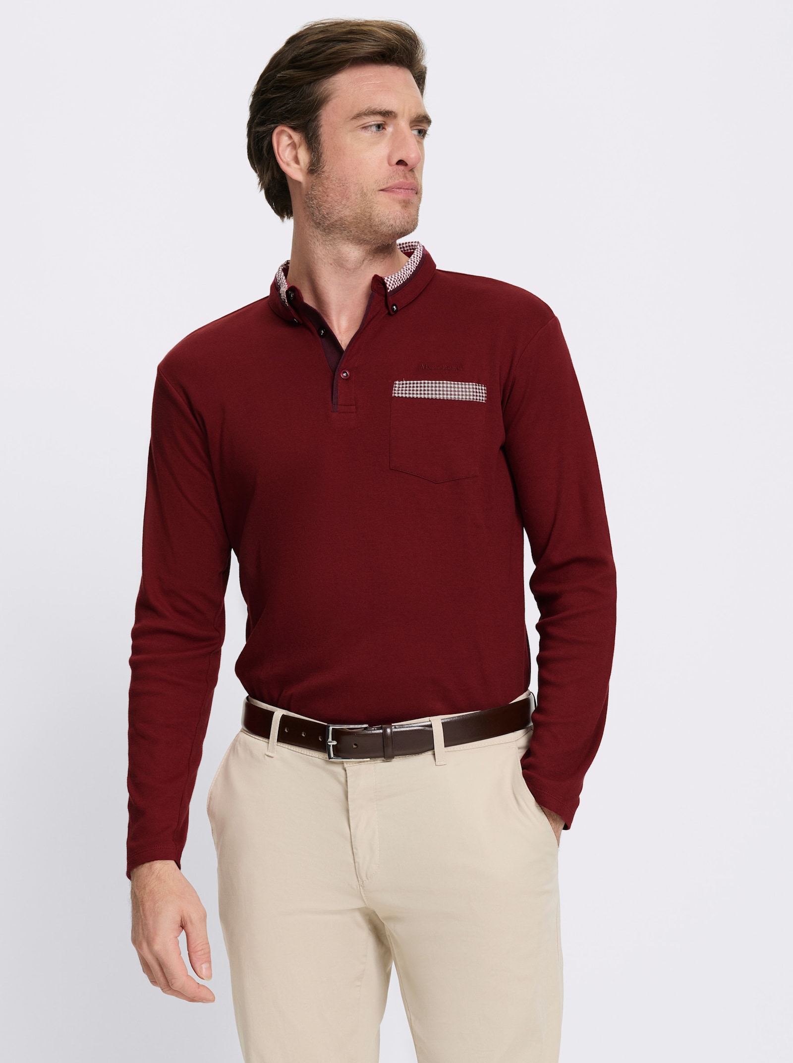 Marco Donati Langarmshirt mit Button-Down-Kragen - dunkelrot