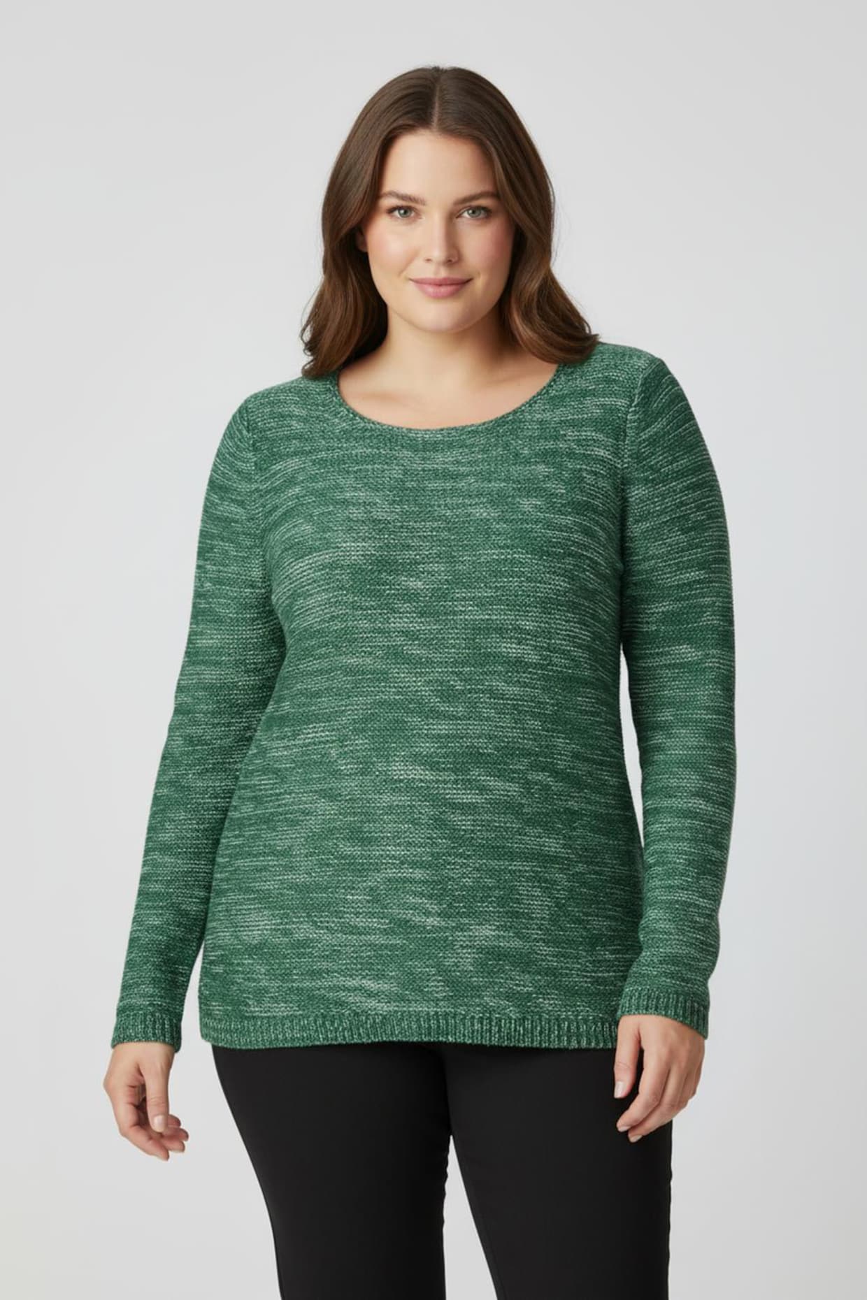 Rundhalspullover aus Melange-Strick - grün-meliert