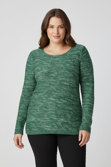 Rundhalspullover aus Melange-Strick - grün-meliert