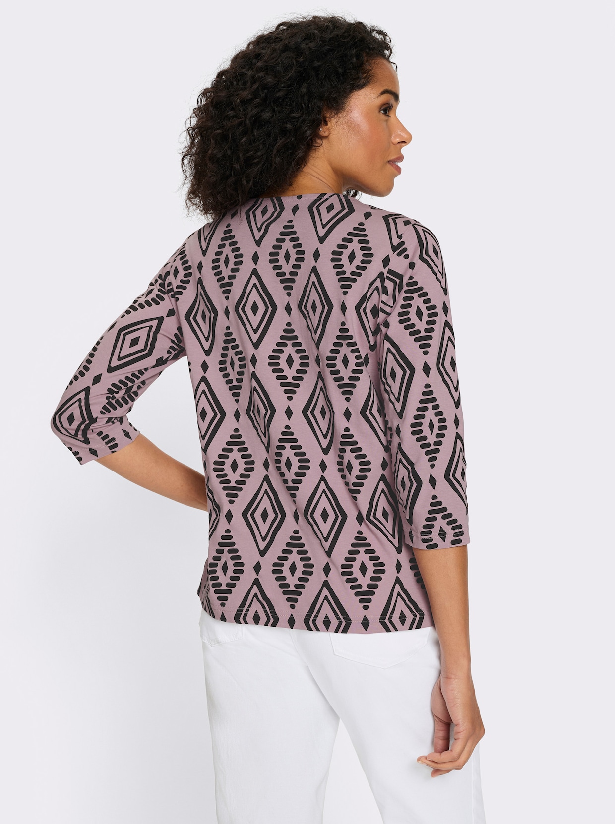 3/4-Arm-Shirt aus reiner Baumwolle, bedruckt - mauve-schwarz-bedruckt