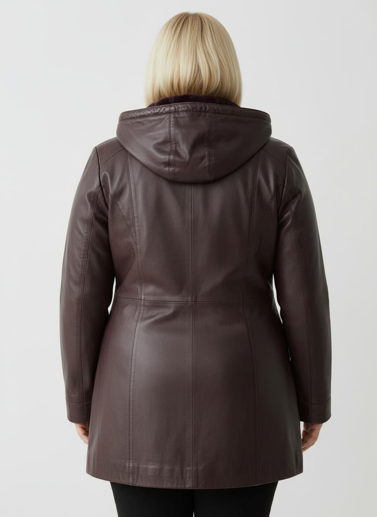 Lederjacke mit abnehmbarer Kapuze - burgund