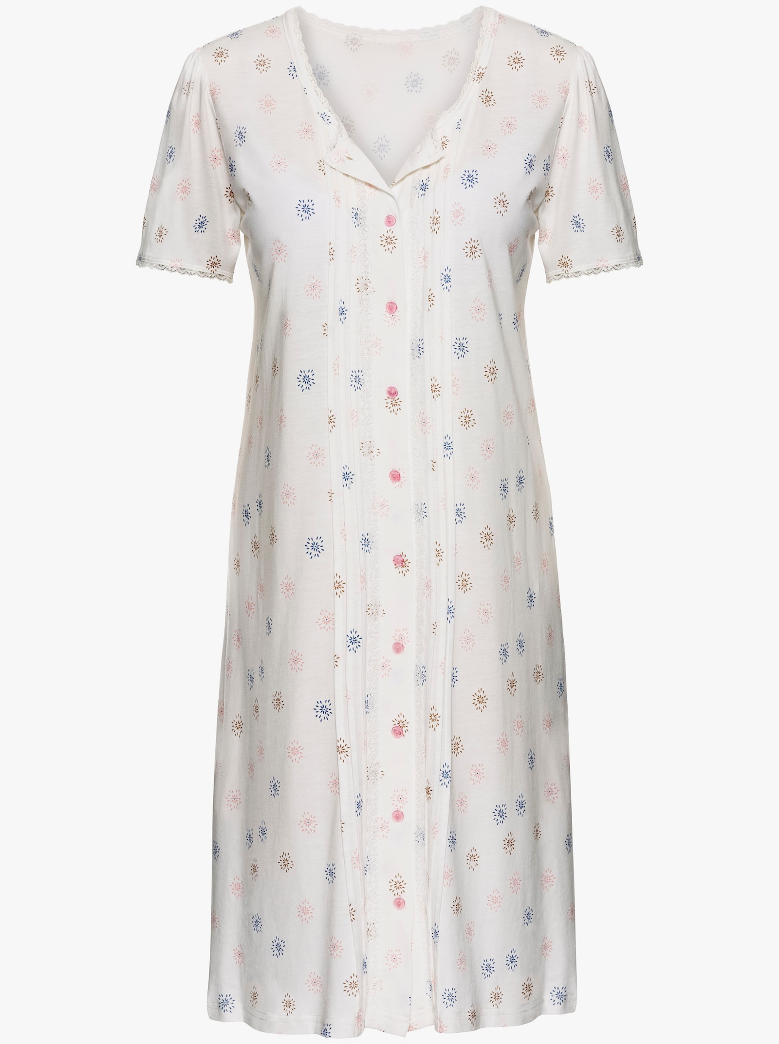 wäschepur Nachthemd met versiering van kant en sierbiezen - ecru geprint