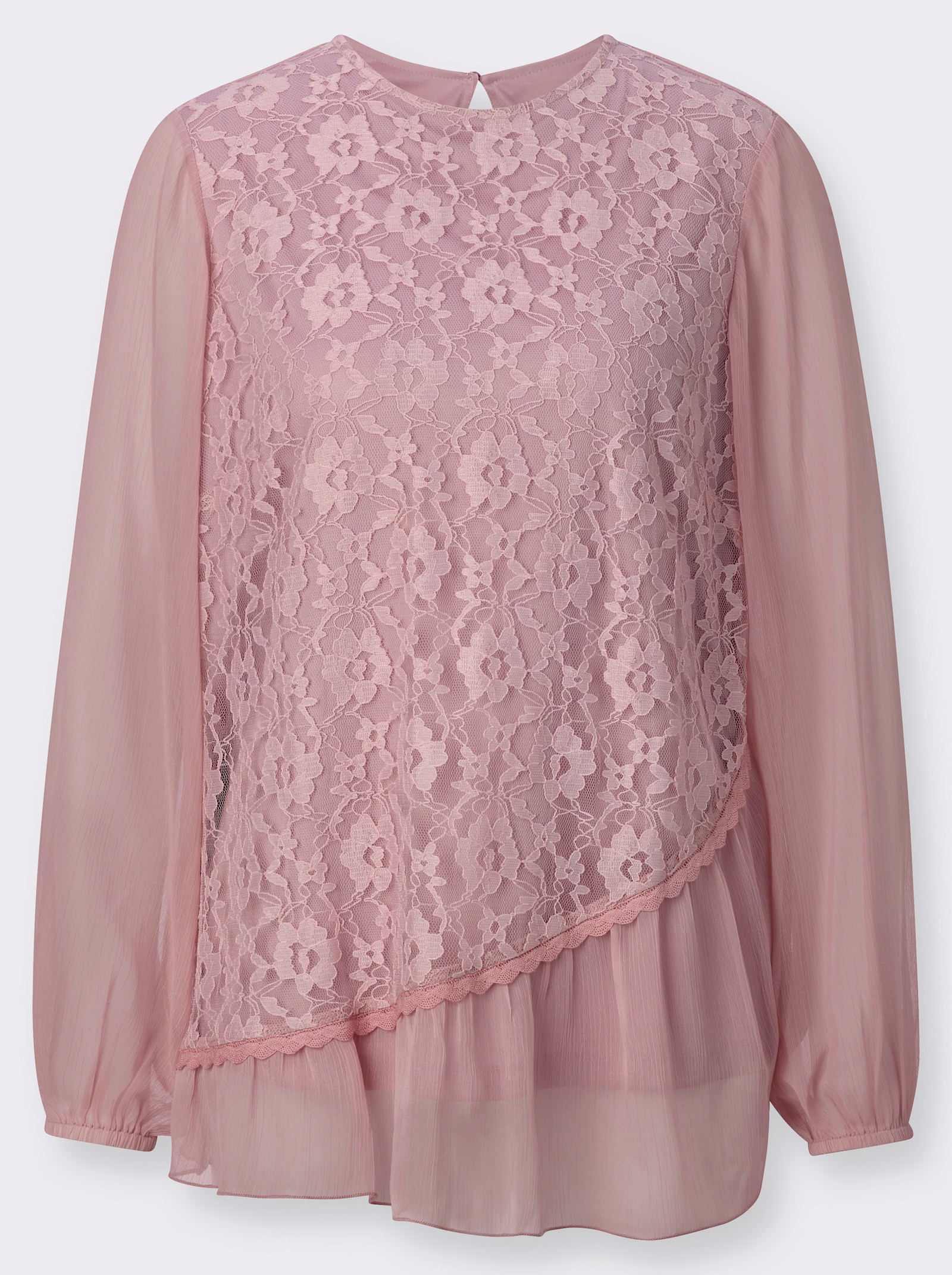Spitzenbluse mit transparenten Ärmeln - mauve