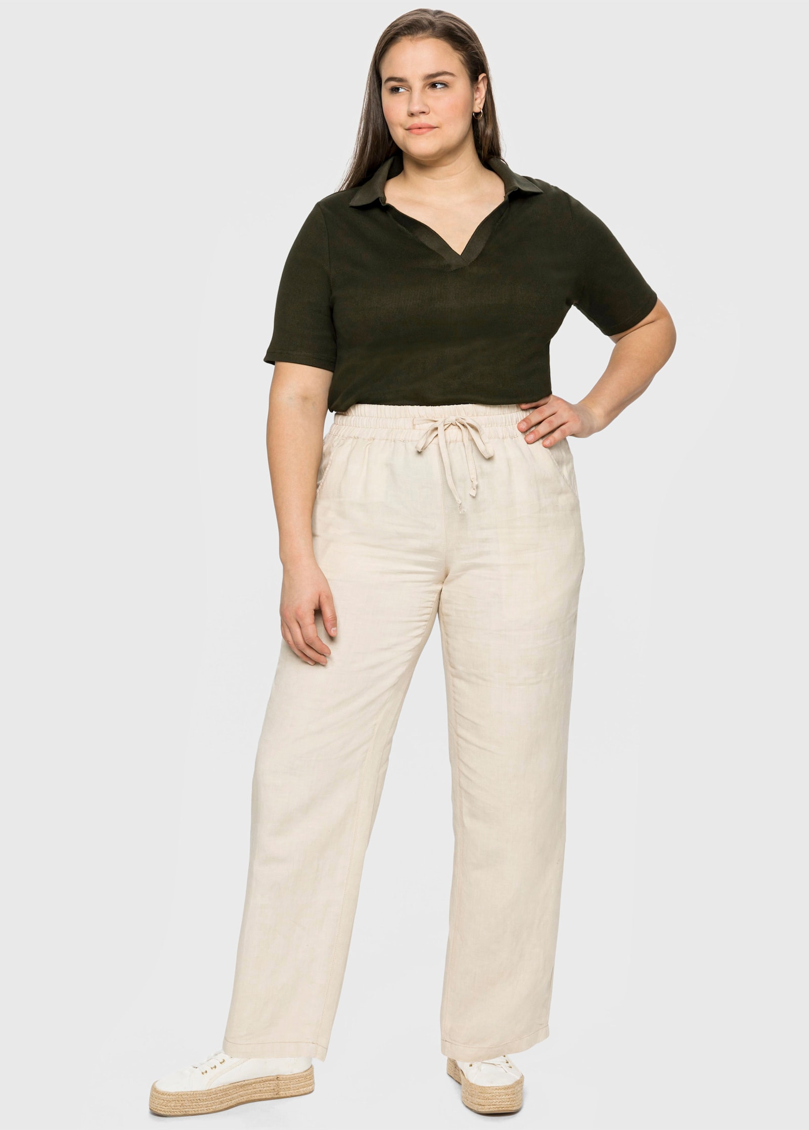 sheego Schlupfhose im Leinen-Mix - natur