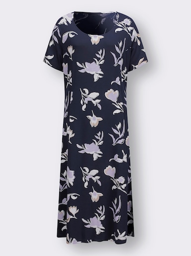 Jerseykleid in Schlupfform - marine-flieder-bedruckt