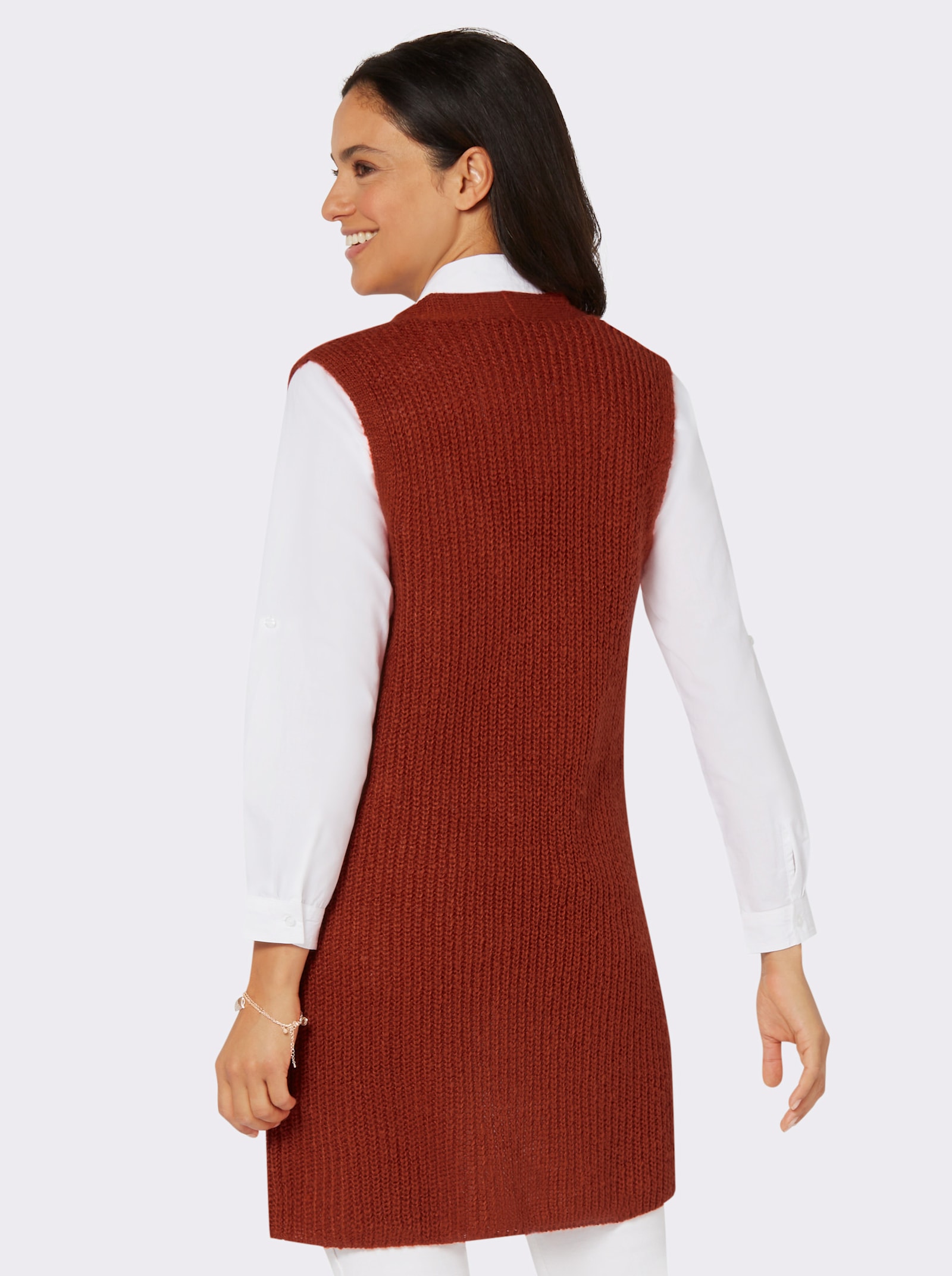 Strickweste in Longform - rostrot