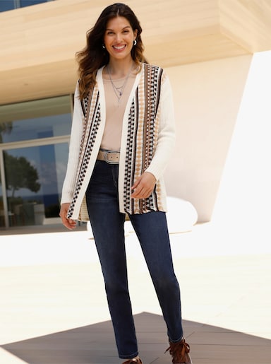 Strickjacke - ecru-camel-gemustert