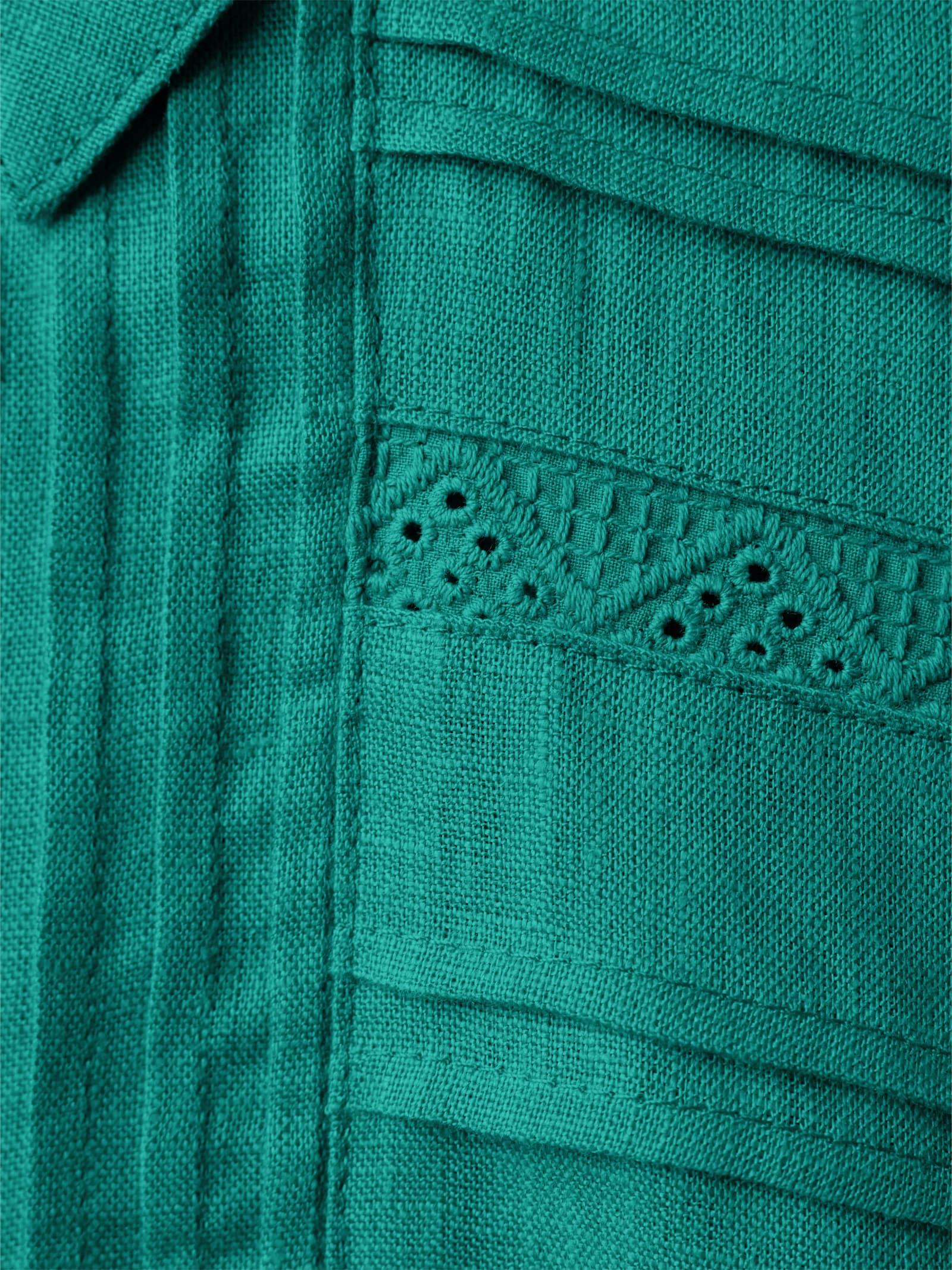 CREATION L PREMIUM Leinenbluse mit Spitze und Biesen - smaragd