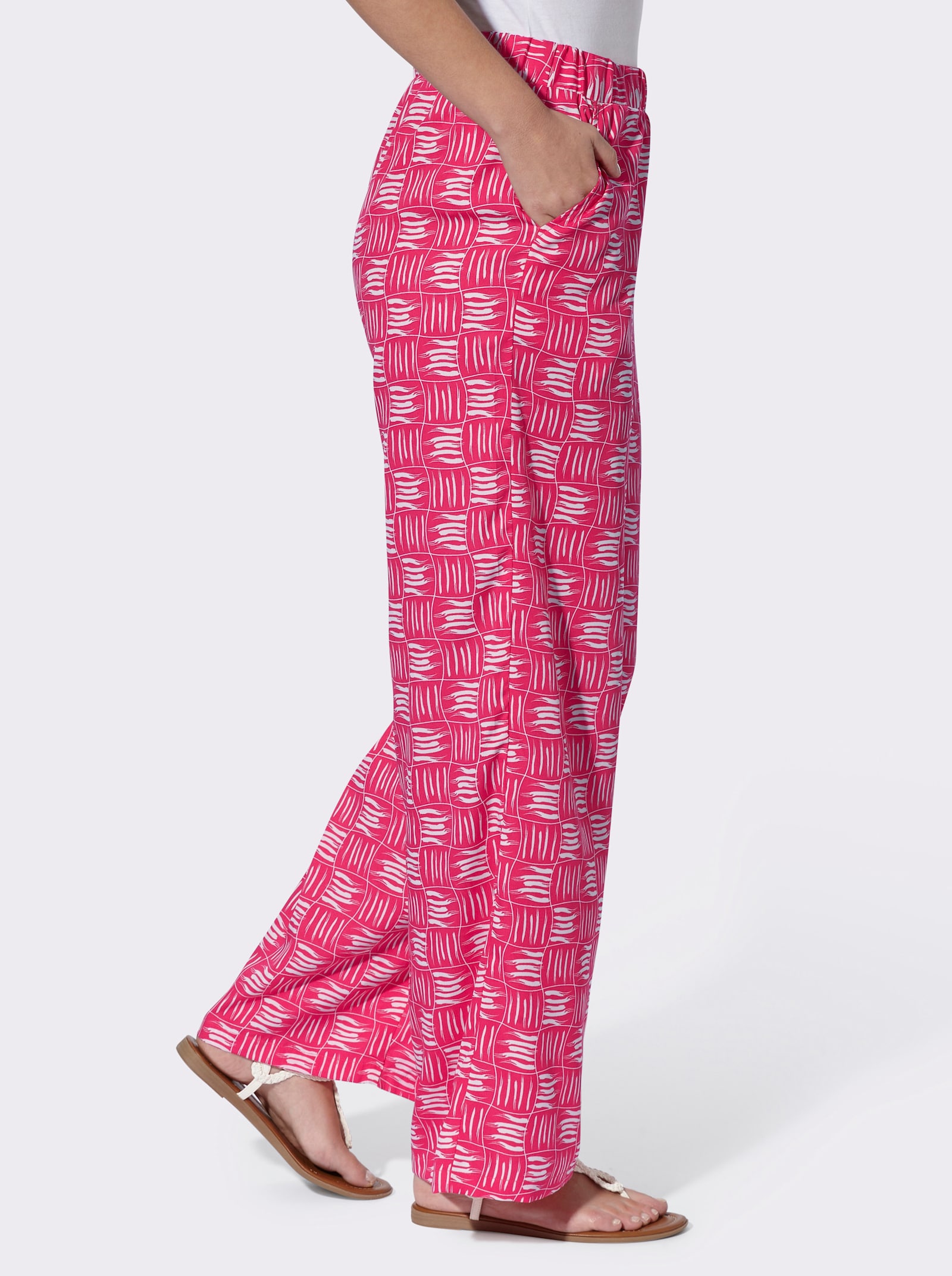 Schlupfhose mit 2 Taschen - pink-ecru-bedruckt
