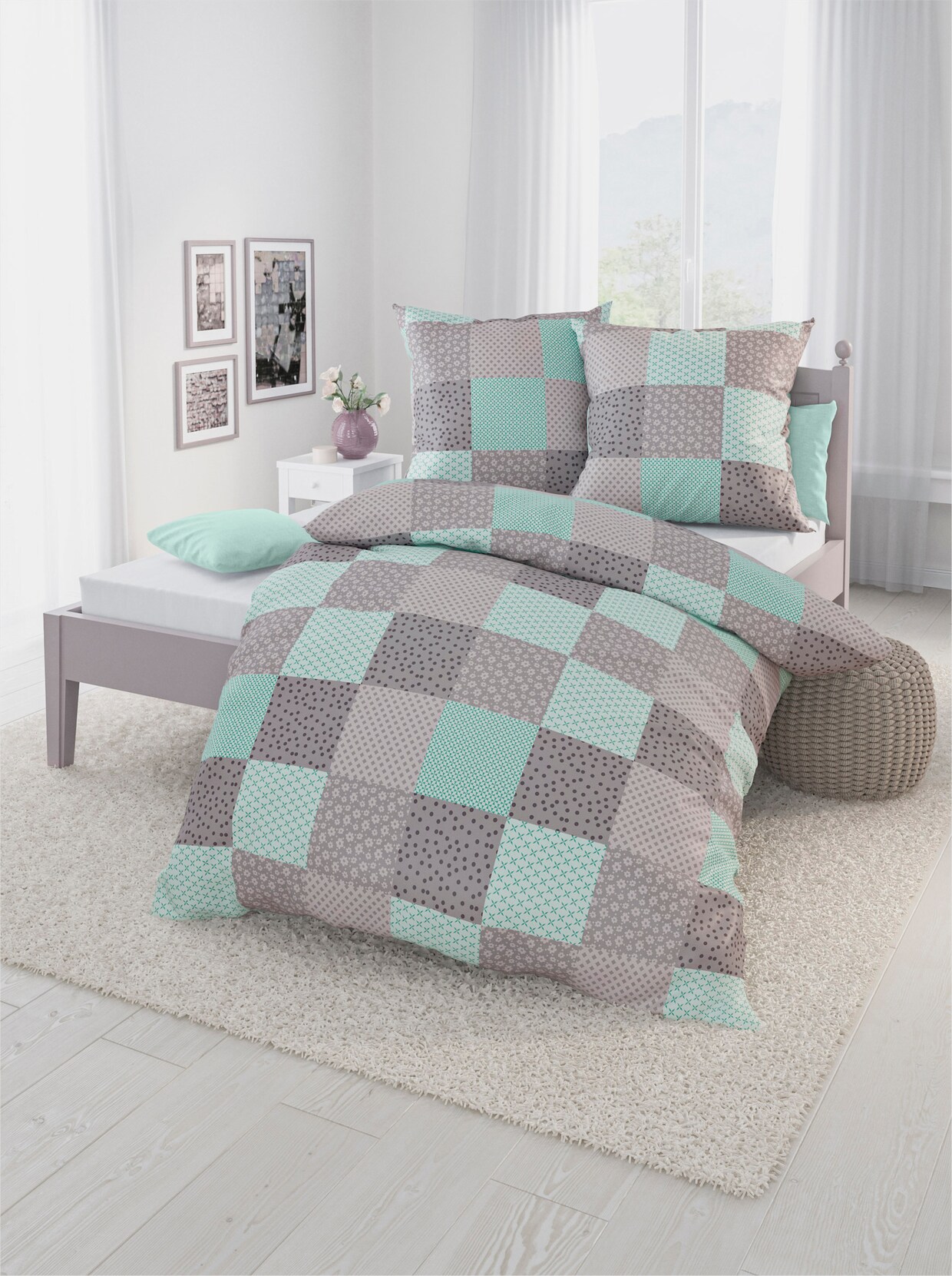 wäschepur Bedtextiel - grijs/winterturquoise