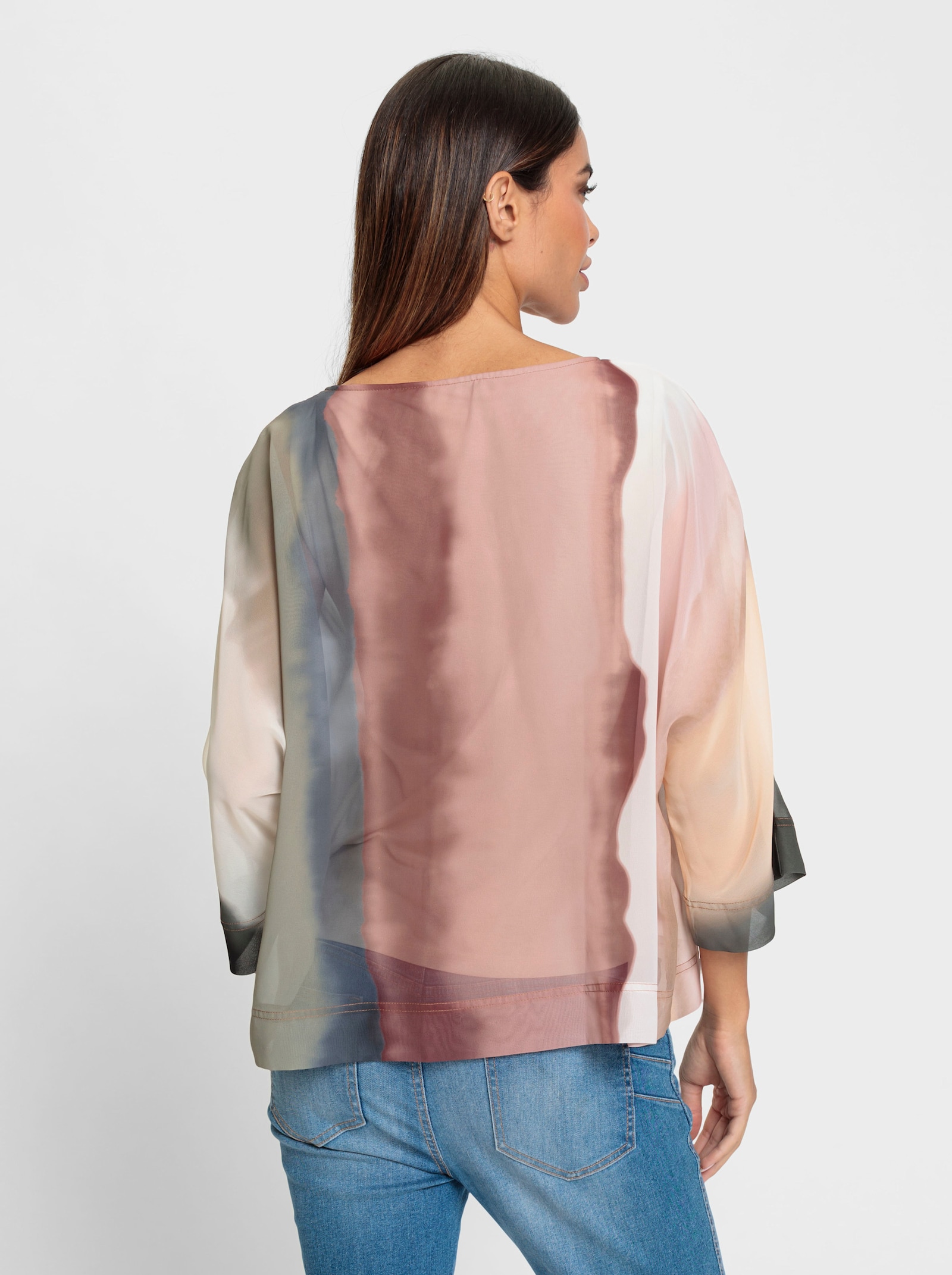 heine Blusenshirt mit fixiertem Untertop - khaki-rotbraun-bedruckt