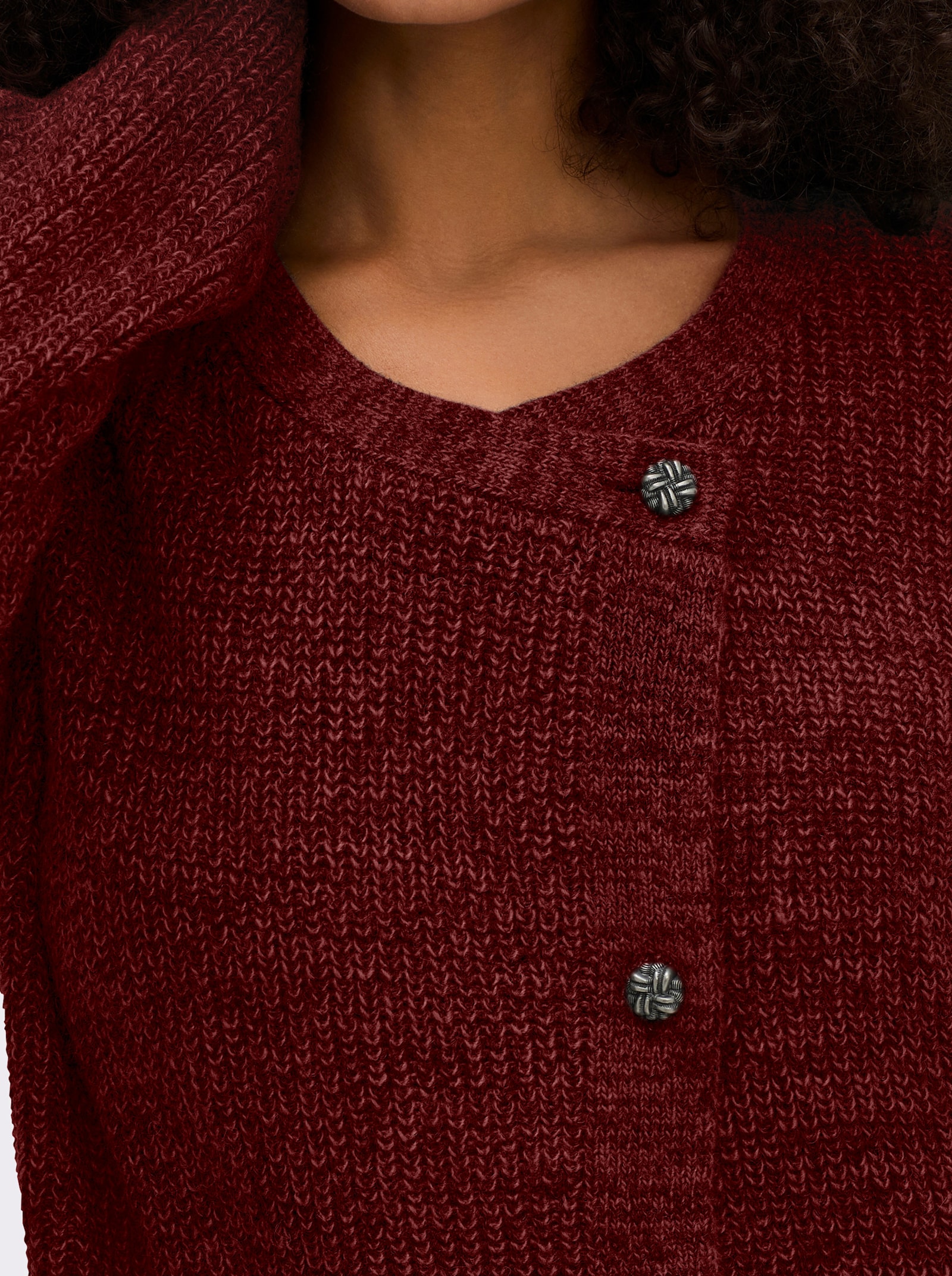 sheego Strickjacke mit überlappender Knopfleiste - bordeaux-meliert