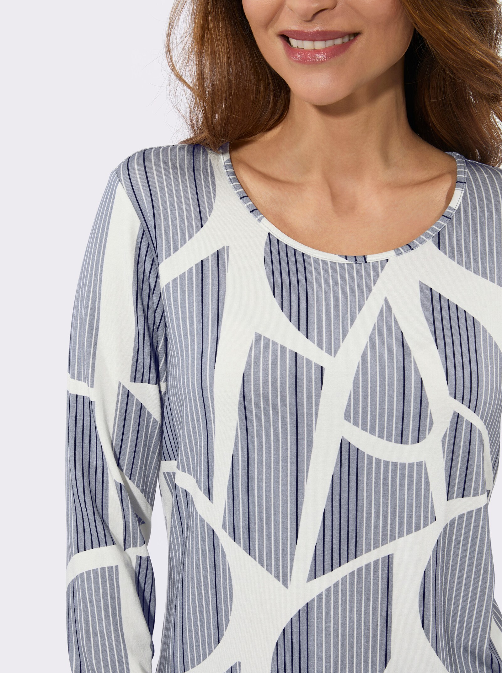 Rundhalsshirt mit Grafik-Muster - taubenblau-ecru-bedruckt