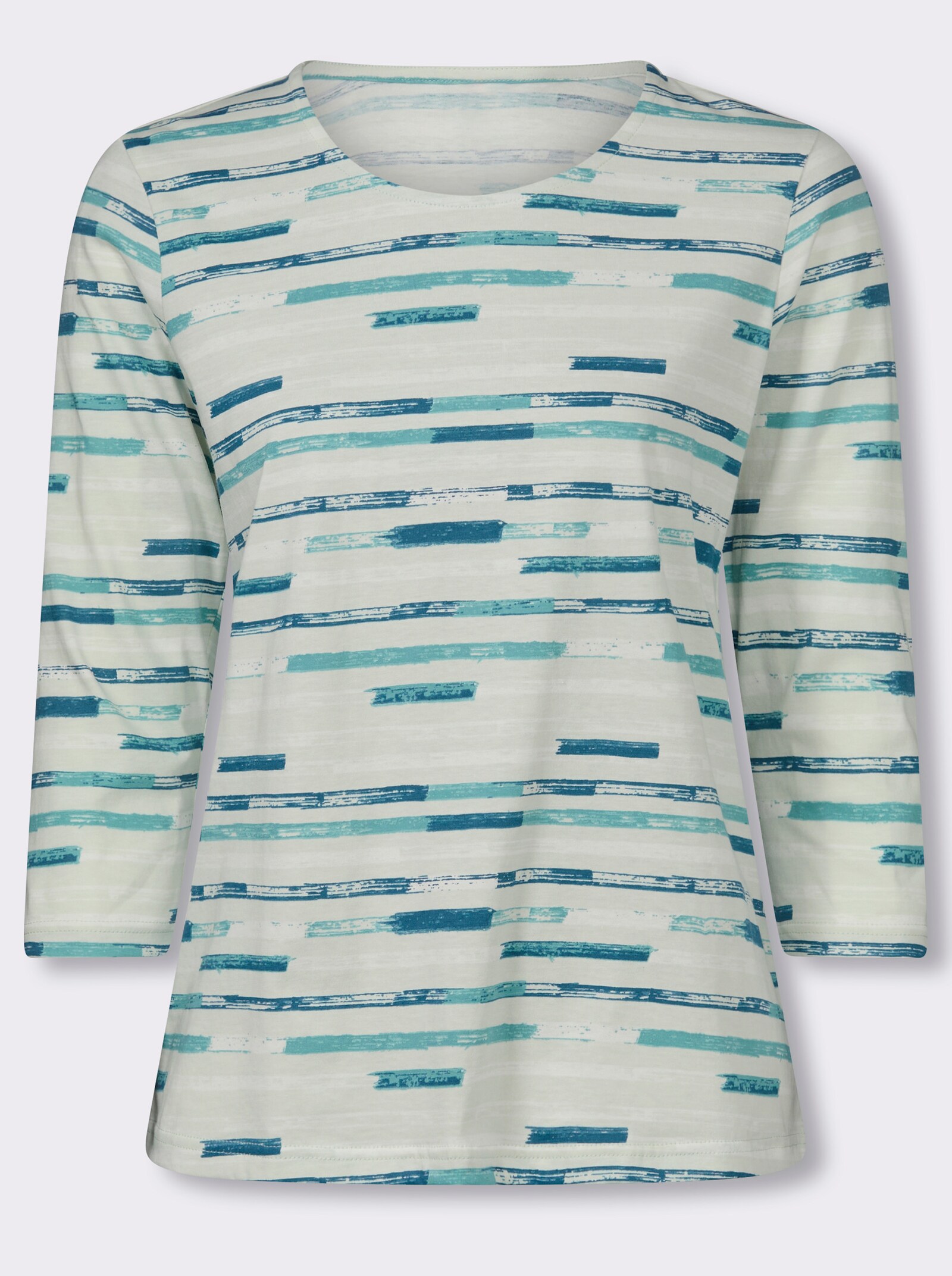 Rundhalsshirt mit Streifen-Print - zartmint-ozean-bedruckt