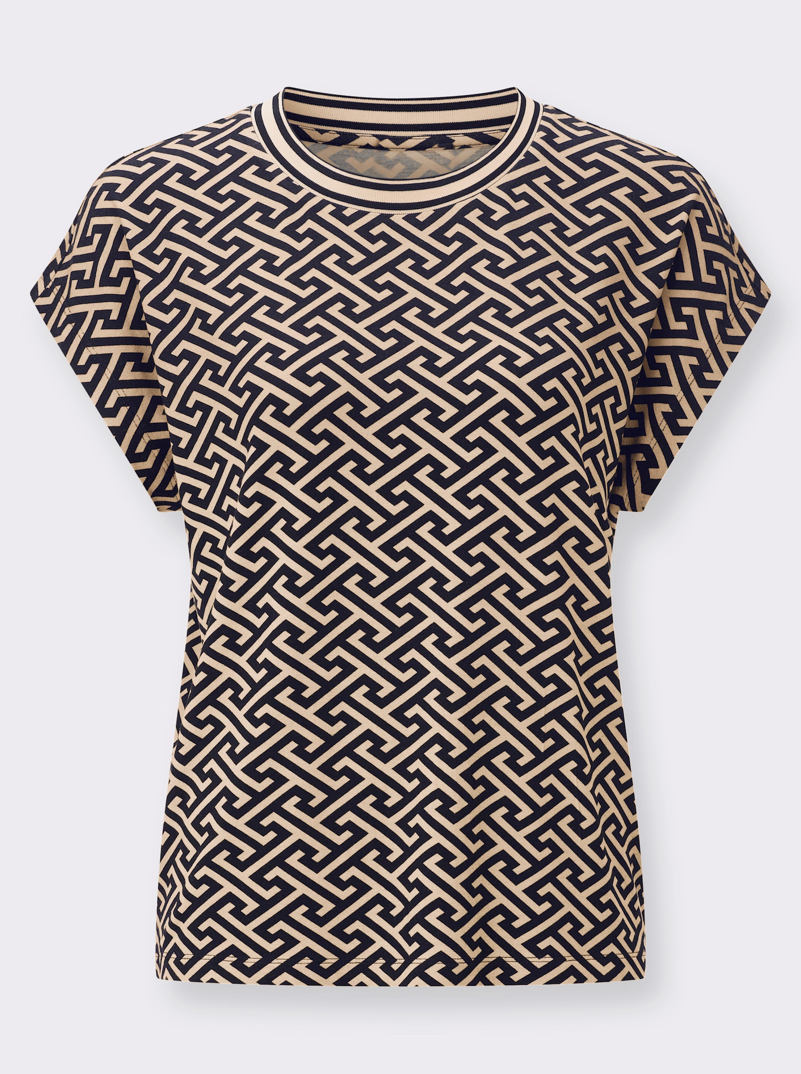 Print-Shirt mit überschnittenen Schultern - schwarz-sand-bedruckt