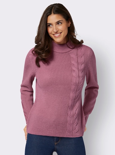 Langarm-Pullover mit Zopfmuster - altrosa