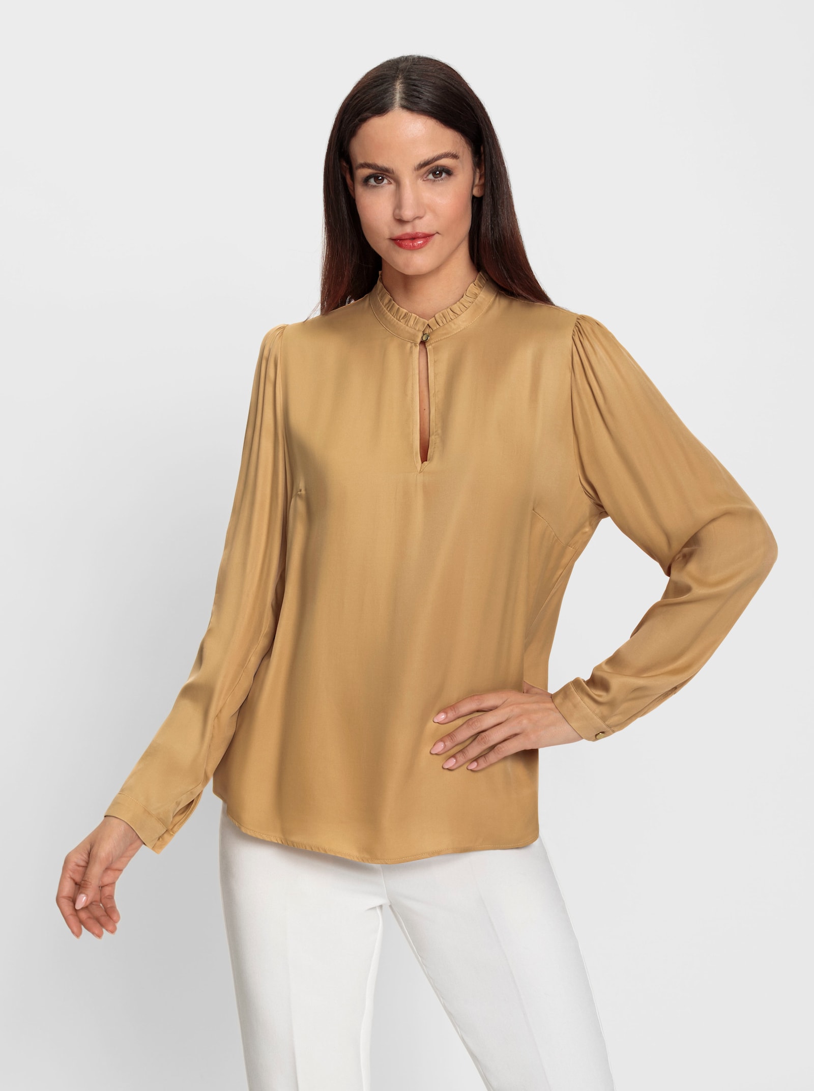 heine Bluse mit Stehkragen und Puffärmeln - goldfarben