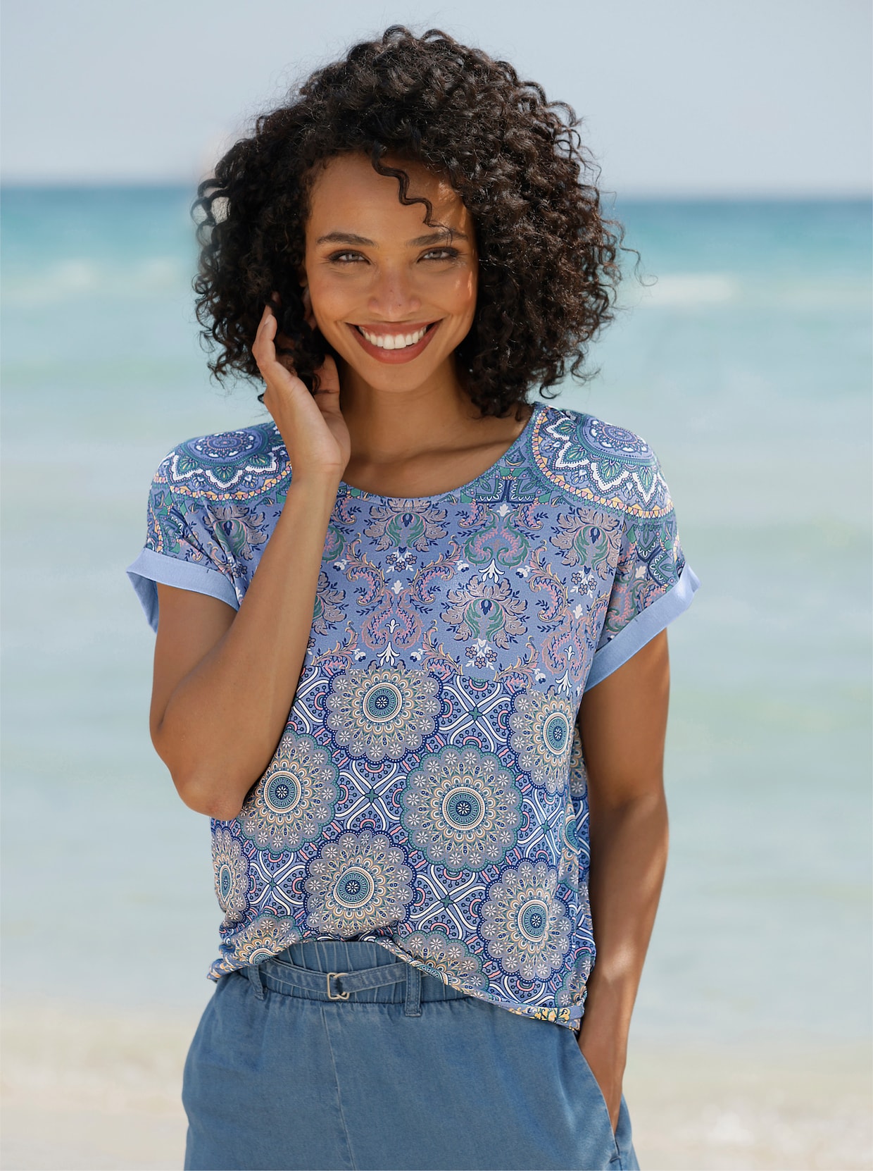 heine T-shirt à manches courtes - bleu-sauge imprimé