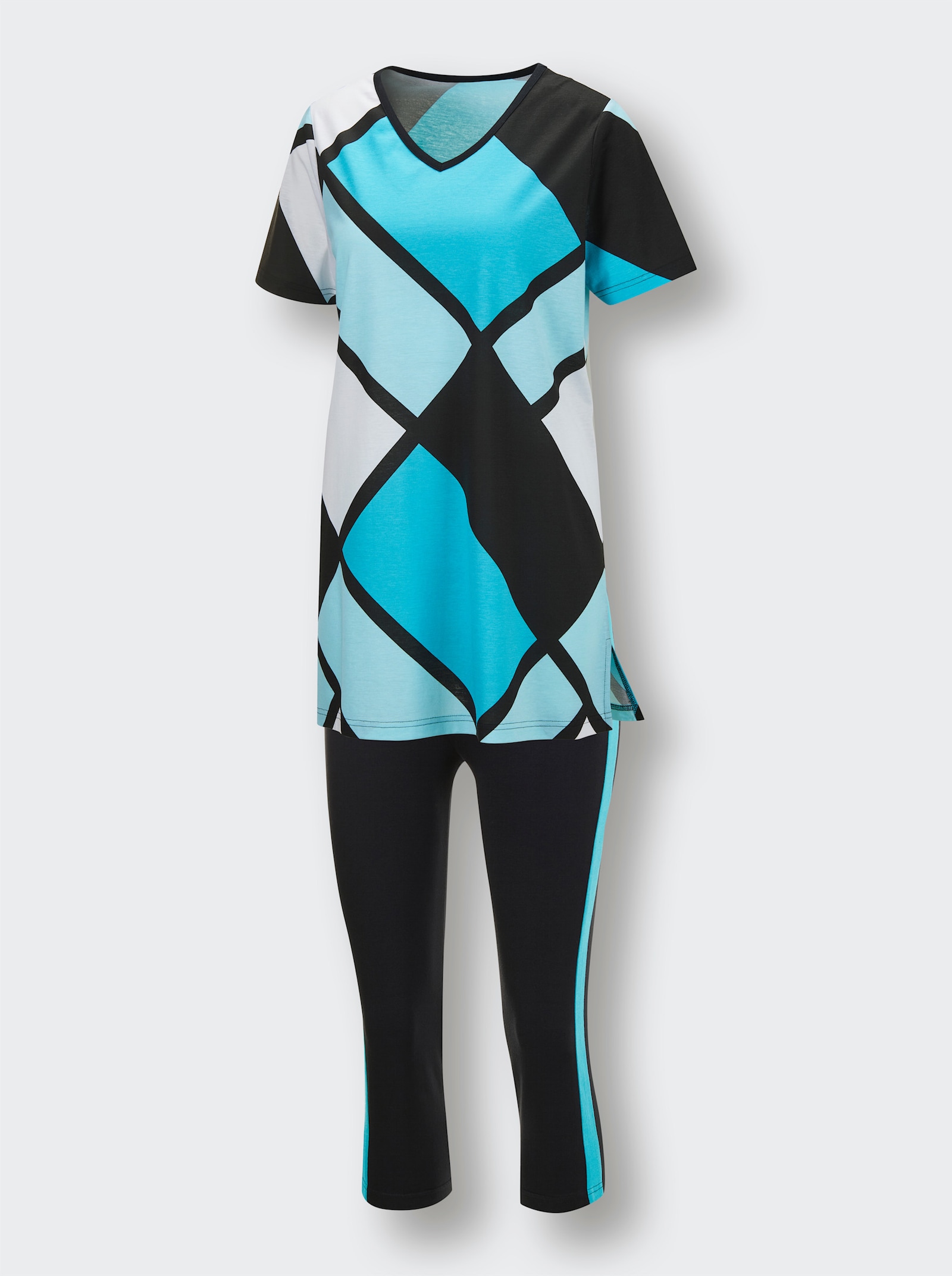 wäschepur Pyjama court avec motif graphique - noir-turquoise imprimé