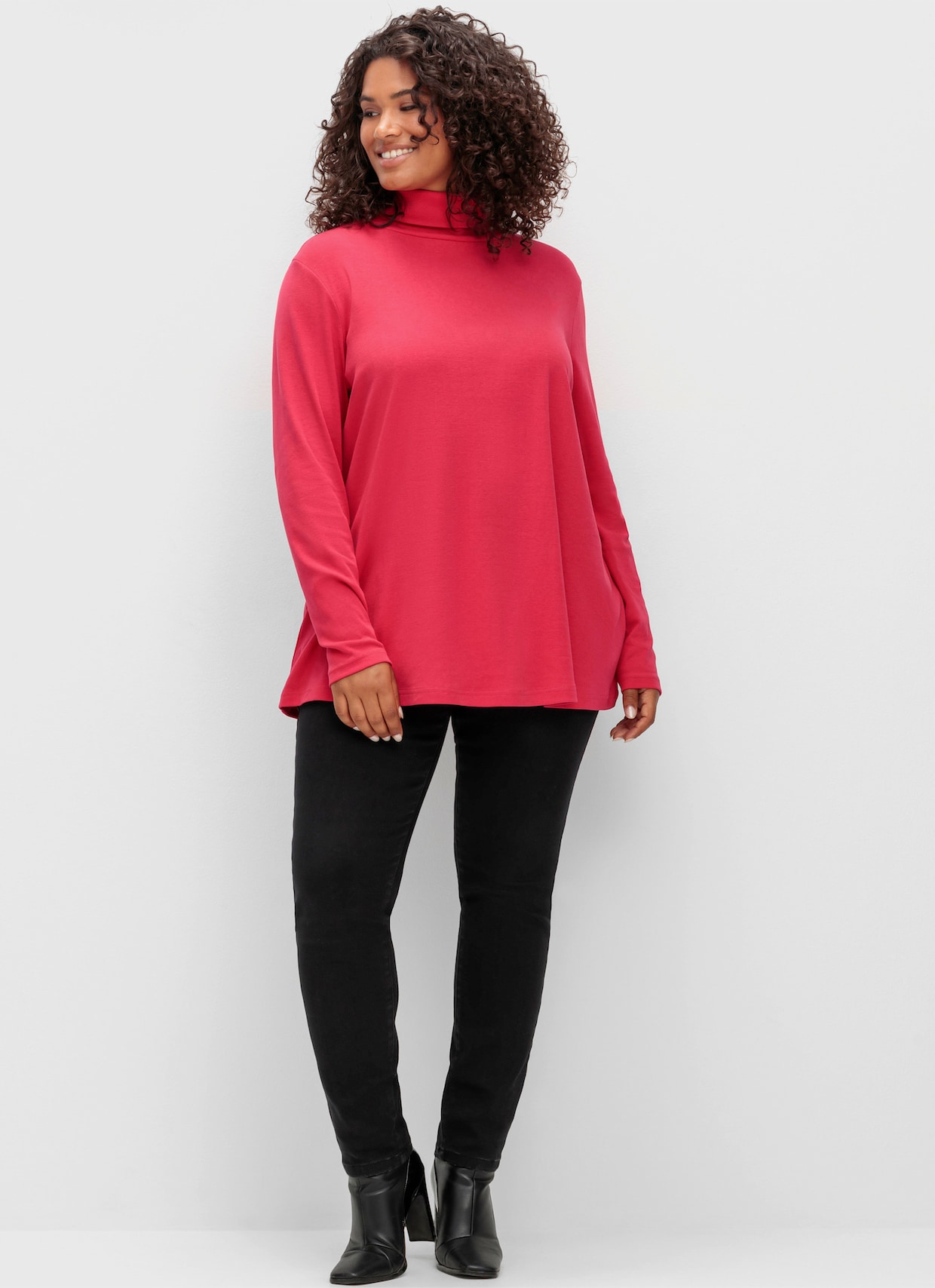 sheego Shirt met rolkraag - magenta