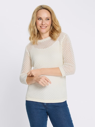 Ajourpullover mit gerippten Bündchen - weiß