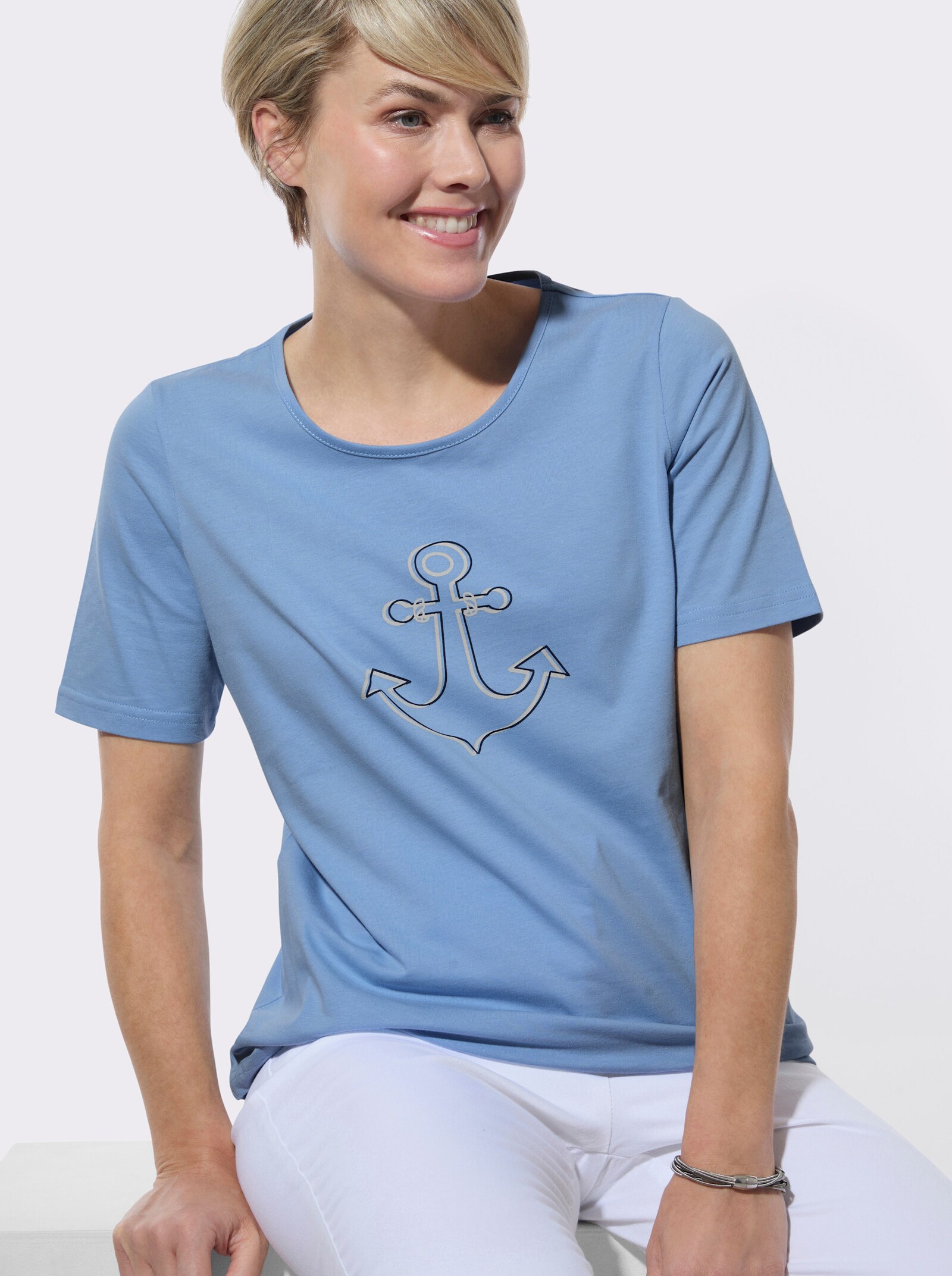 Rundhalsshirt mit Frontdruck - himmelblau