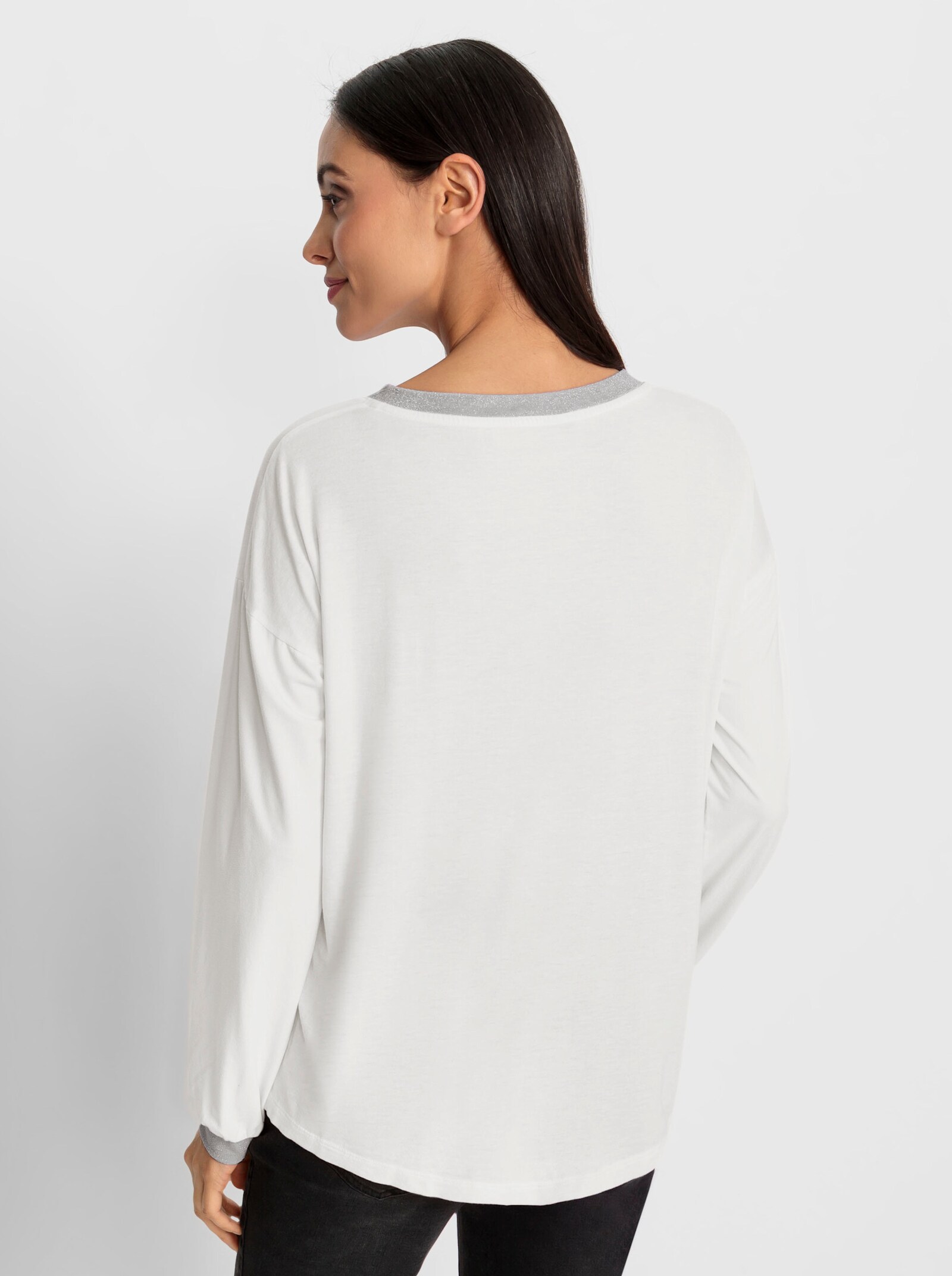 heine T-shirt à manches longues à effet métallisé - écru