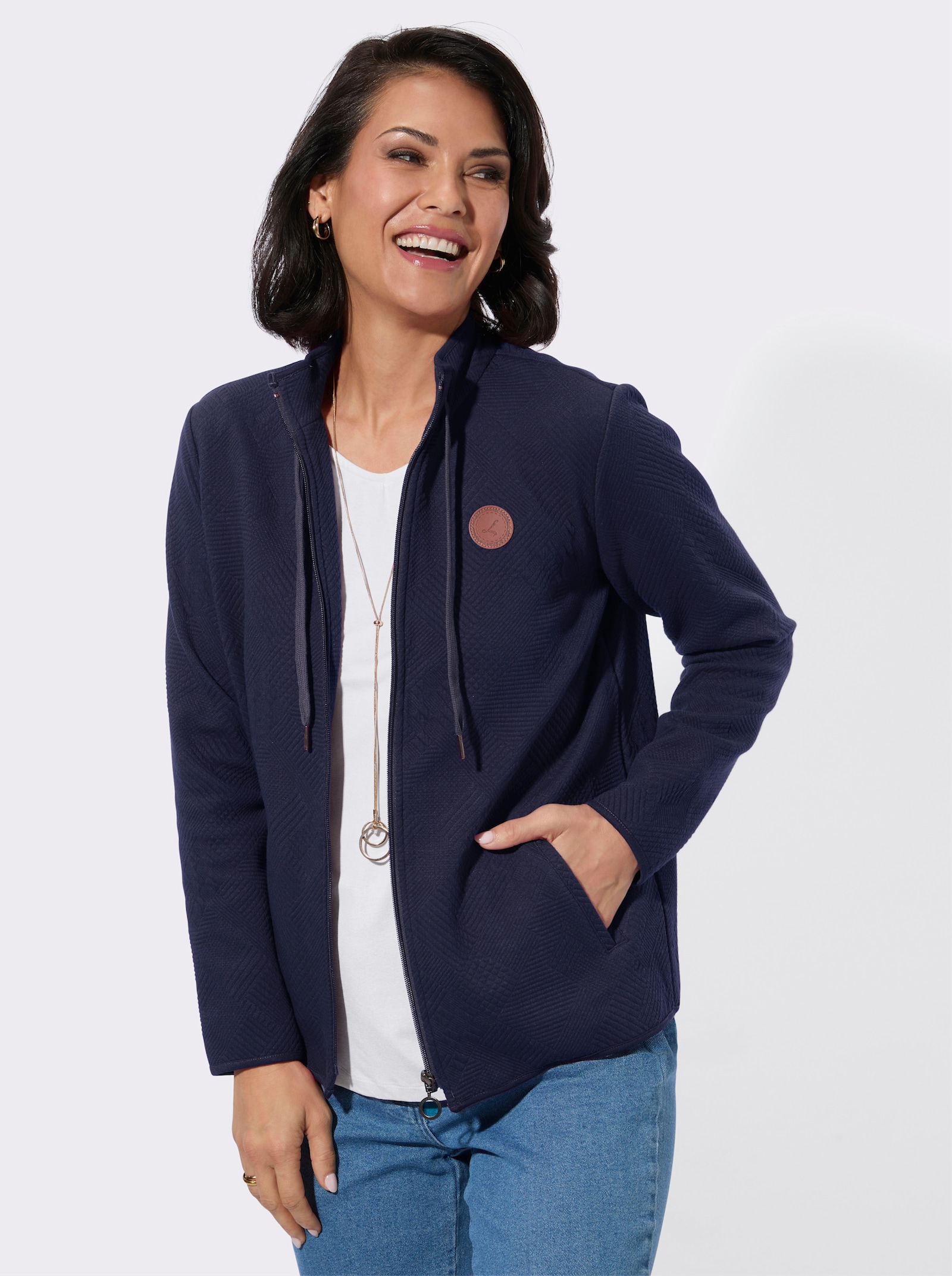 Shirtjacke im Jacquard-Mustermix - marine