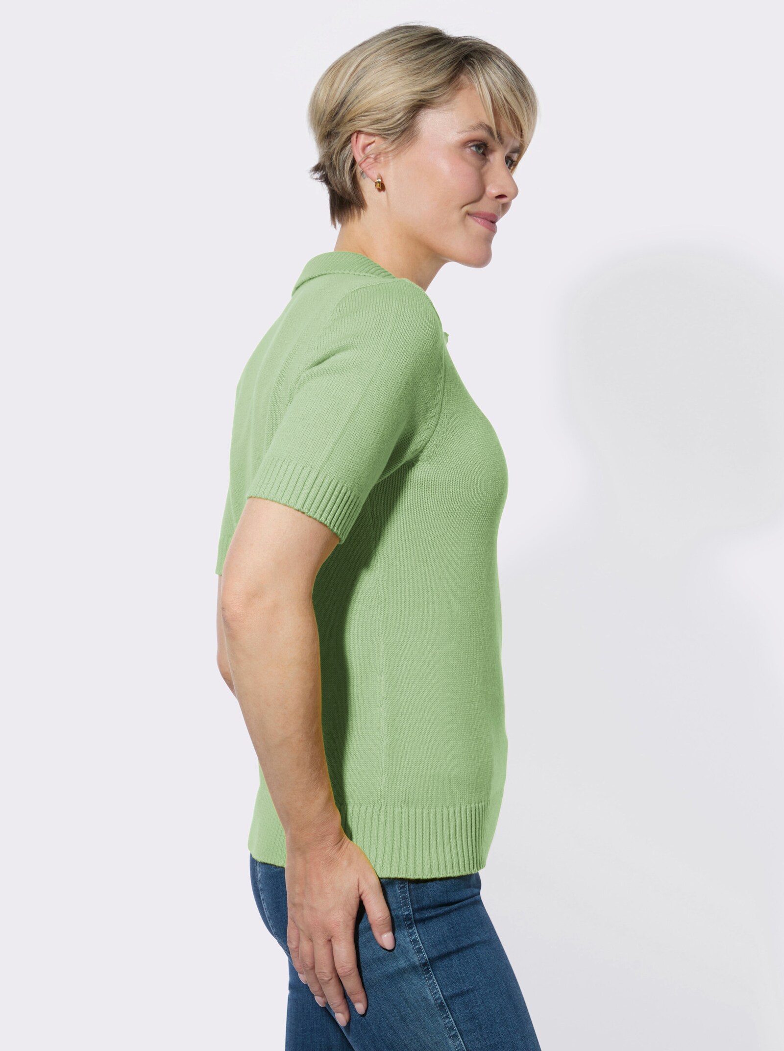 Polopullover mit Rippabschlüssen - reseda
