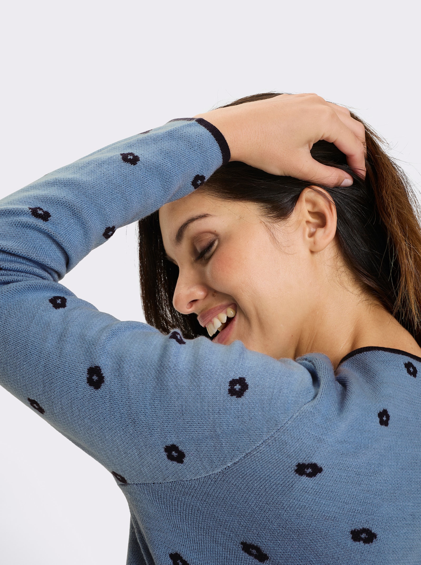 Žakárový pletený kabátek v krojovém stylu - nebesky modrá-námořnická modrá