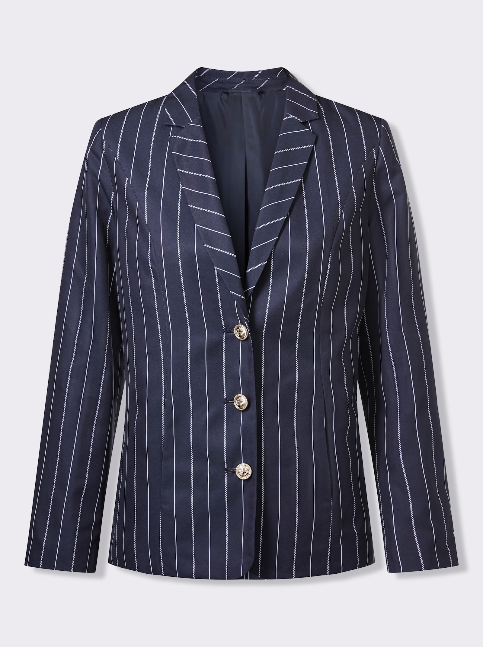 Blazer mit goldfarbenen Schmuckknöpfen - marine-weiss-gestreift