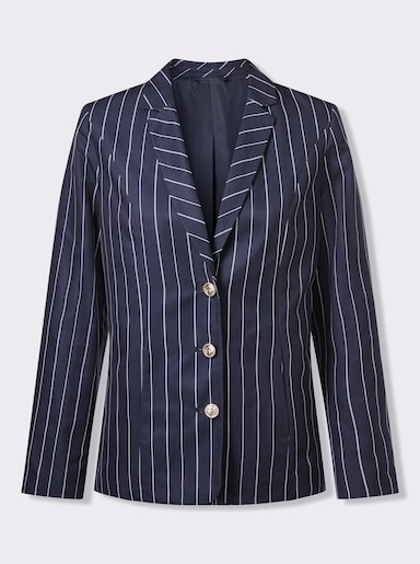 Blejzer, strieborné ozdobné gombíky - Pruhovanie: námornícka modrá – biela