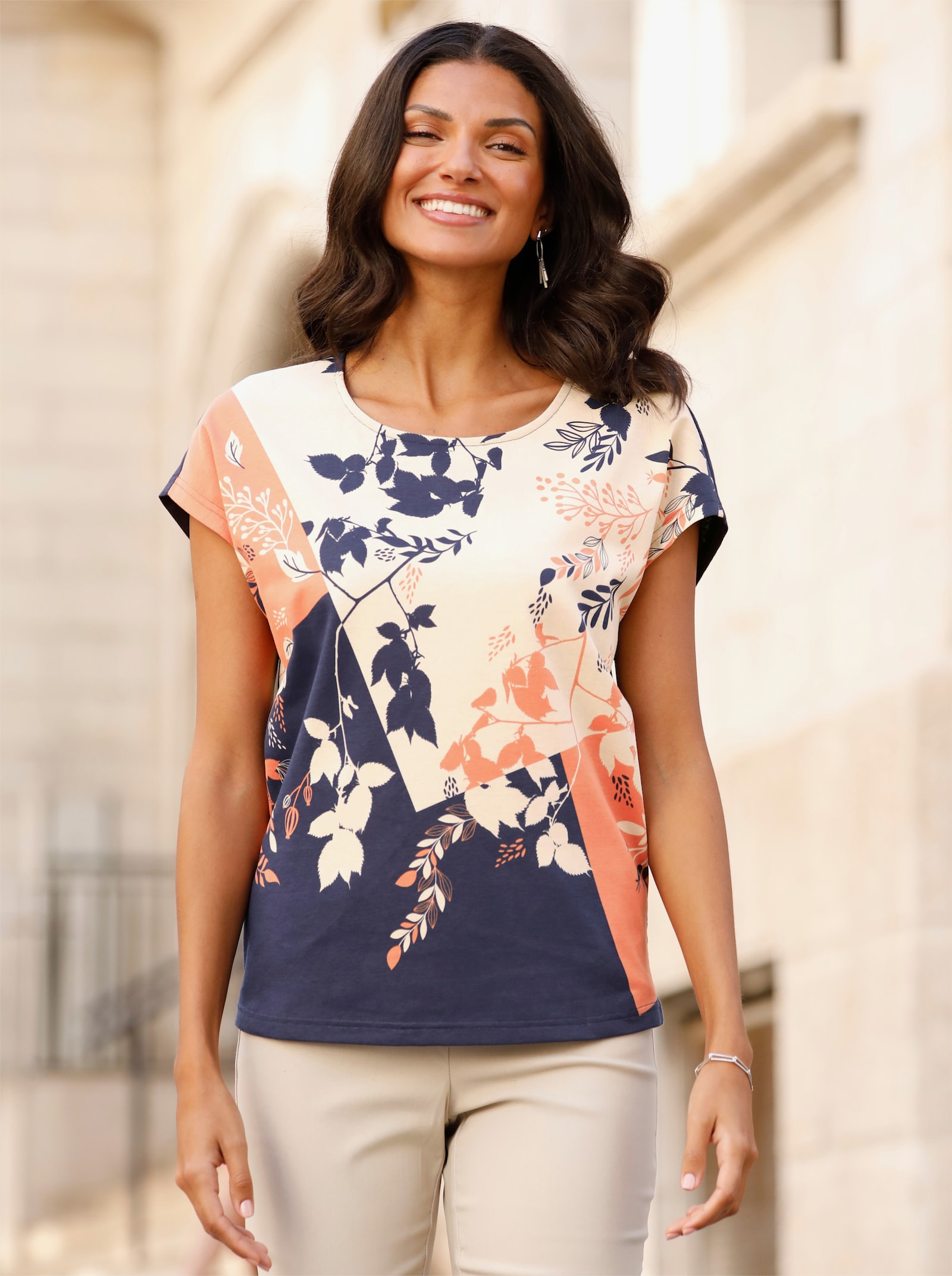 Shirt met korte mouwen - papaja/marine bedrukt