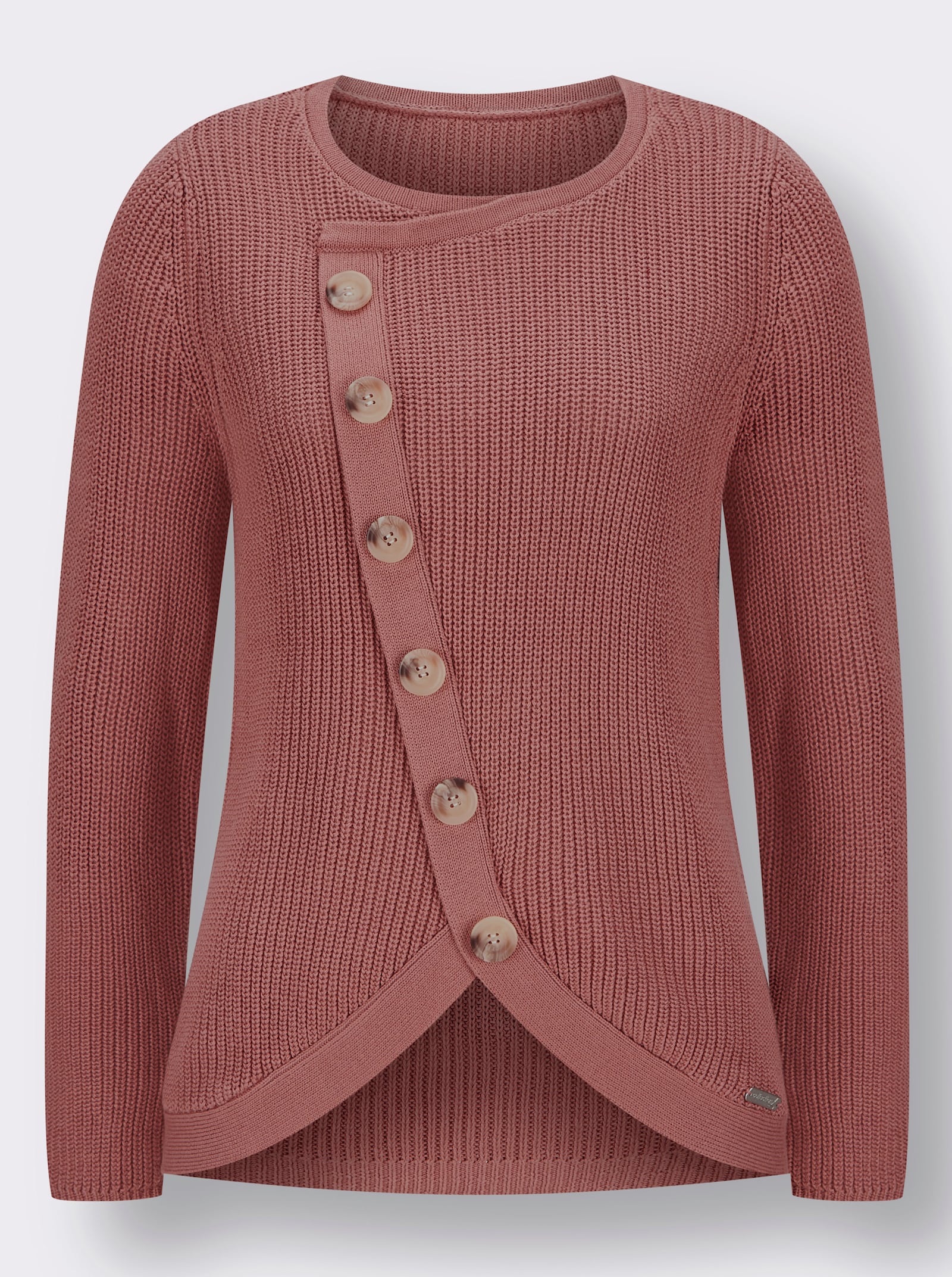 Rundhalspullover mit überlappendem Vorderteil - rosenholz
