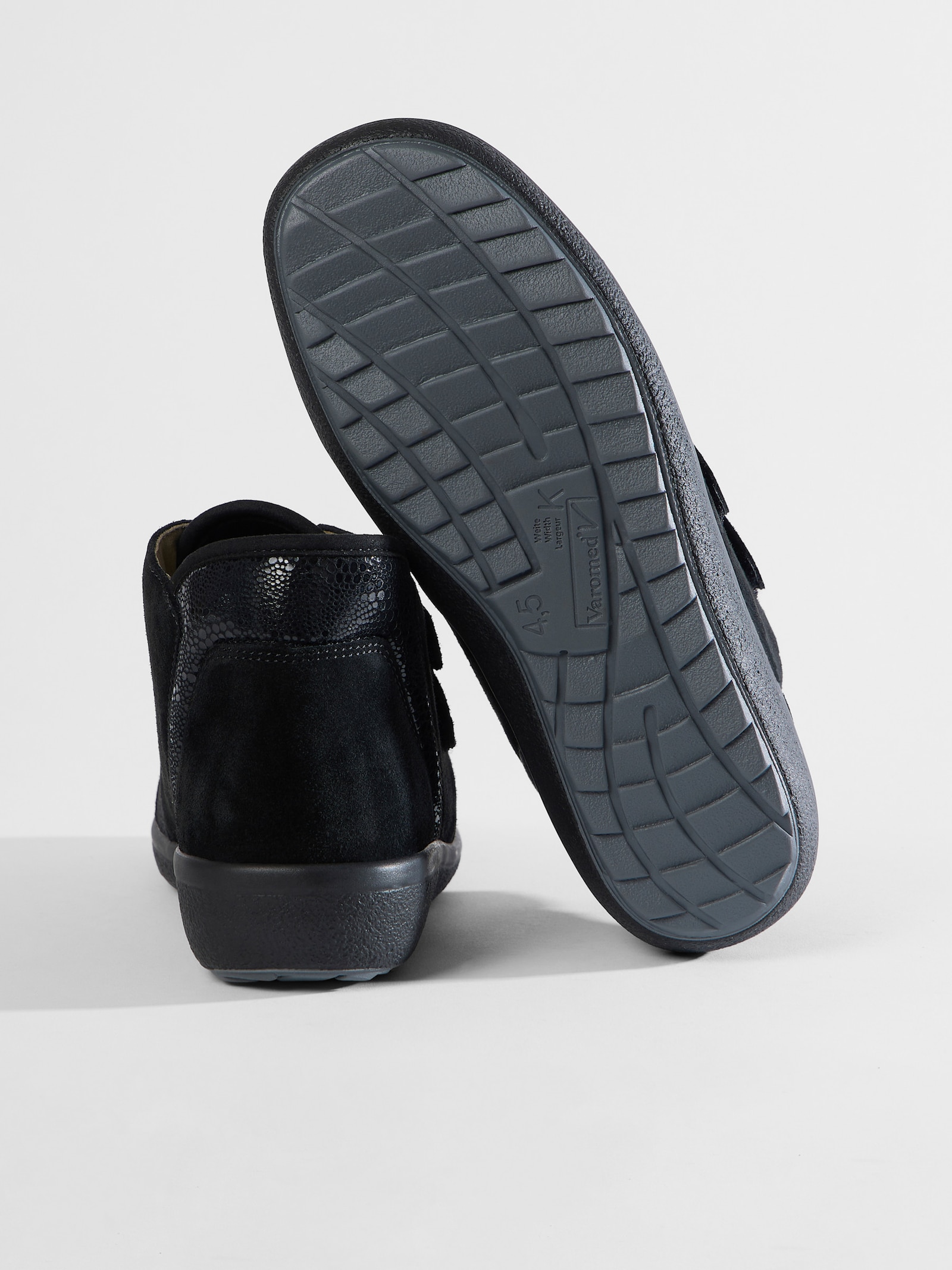 Varomed Stiefelette für kräftige Füße, Klettverschlüsse - schwarz