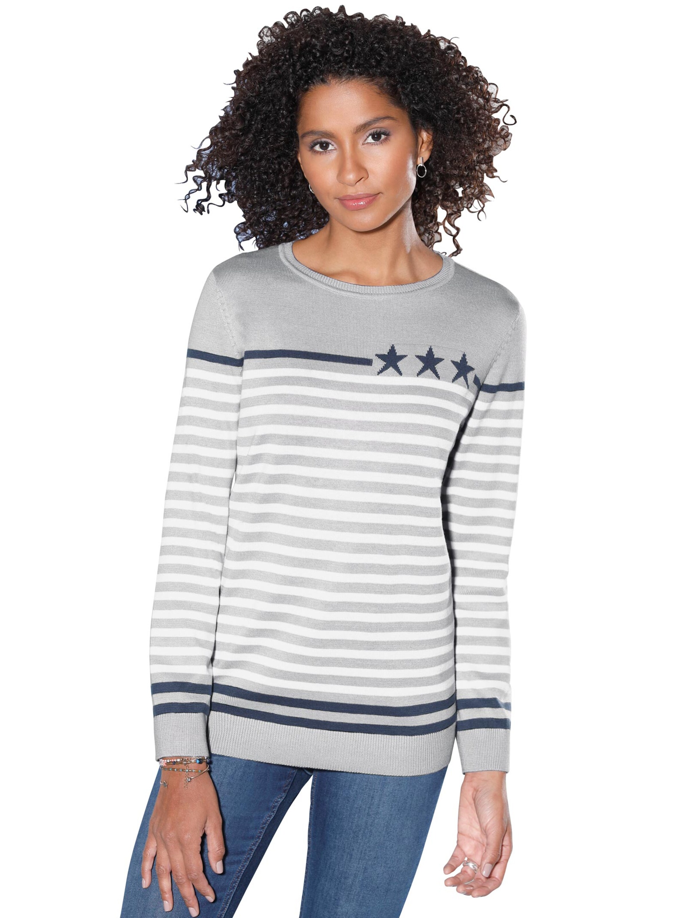 Pullover - grau-weiß-gestreift