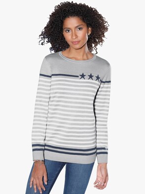 Pullover - grau-weiß-gestreift