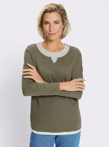 Tričko 2 v 1 s kontrastními vsadkami - olivová