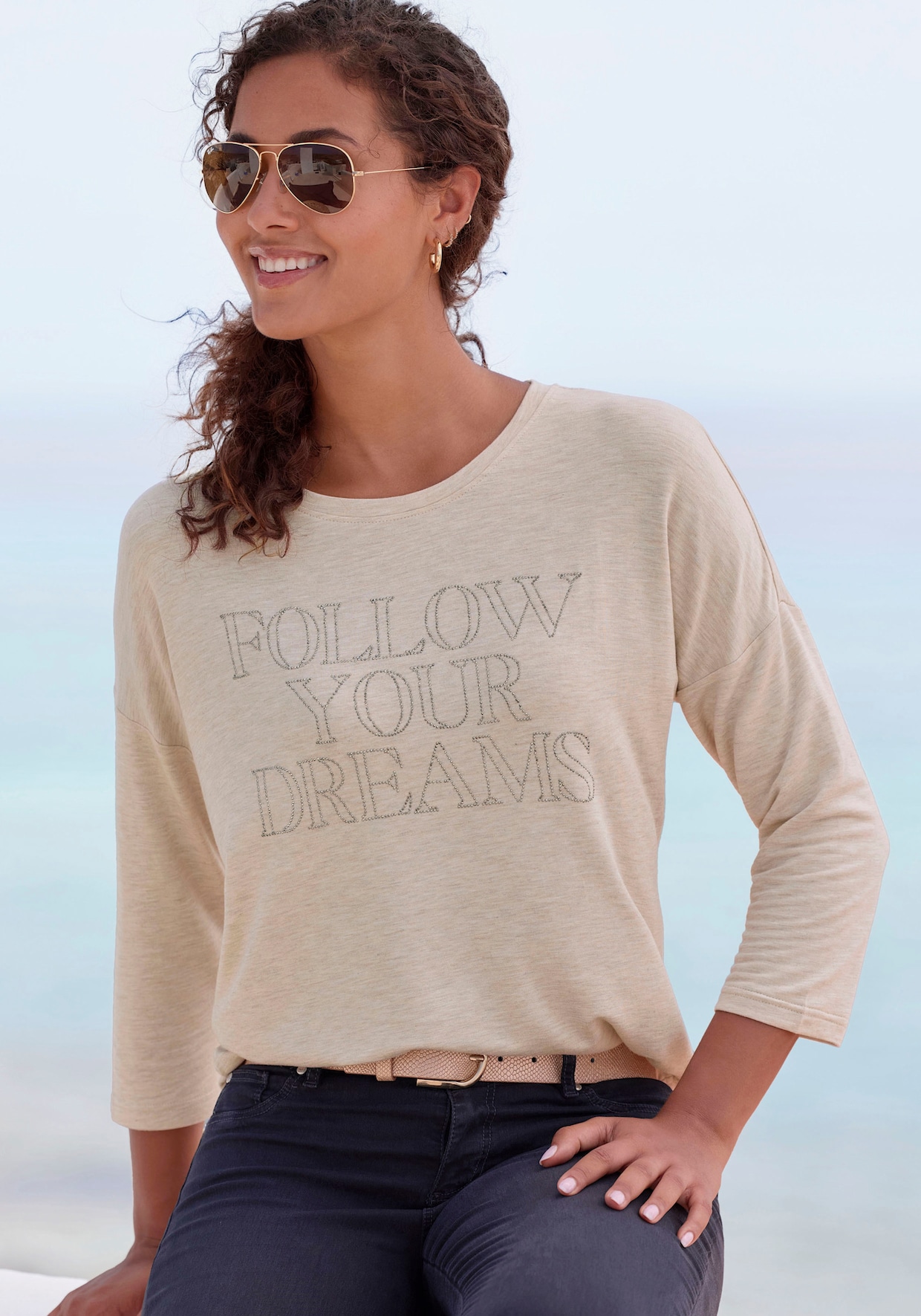 LASCANA 3/4-Arm-Shirt - beige meliert