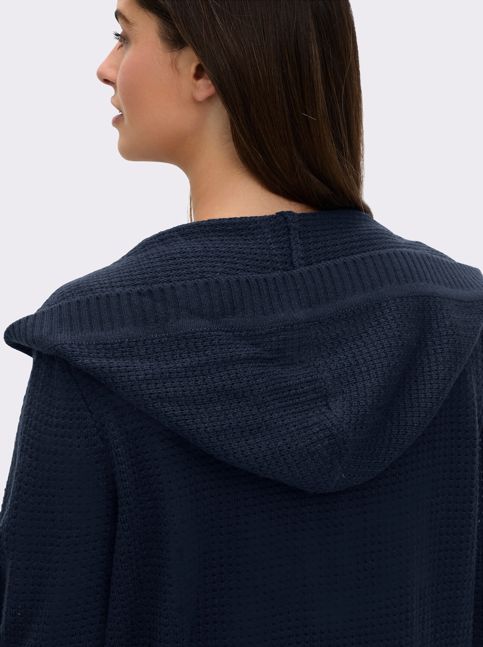 Kapuzenstrickjacke mit Känguru-Taschen - marine